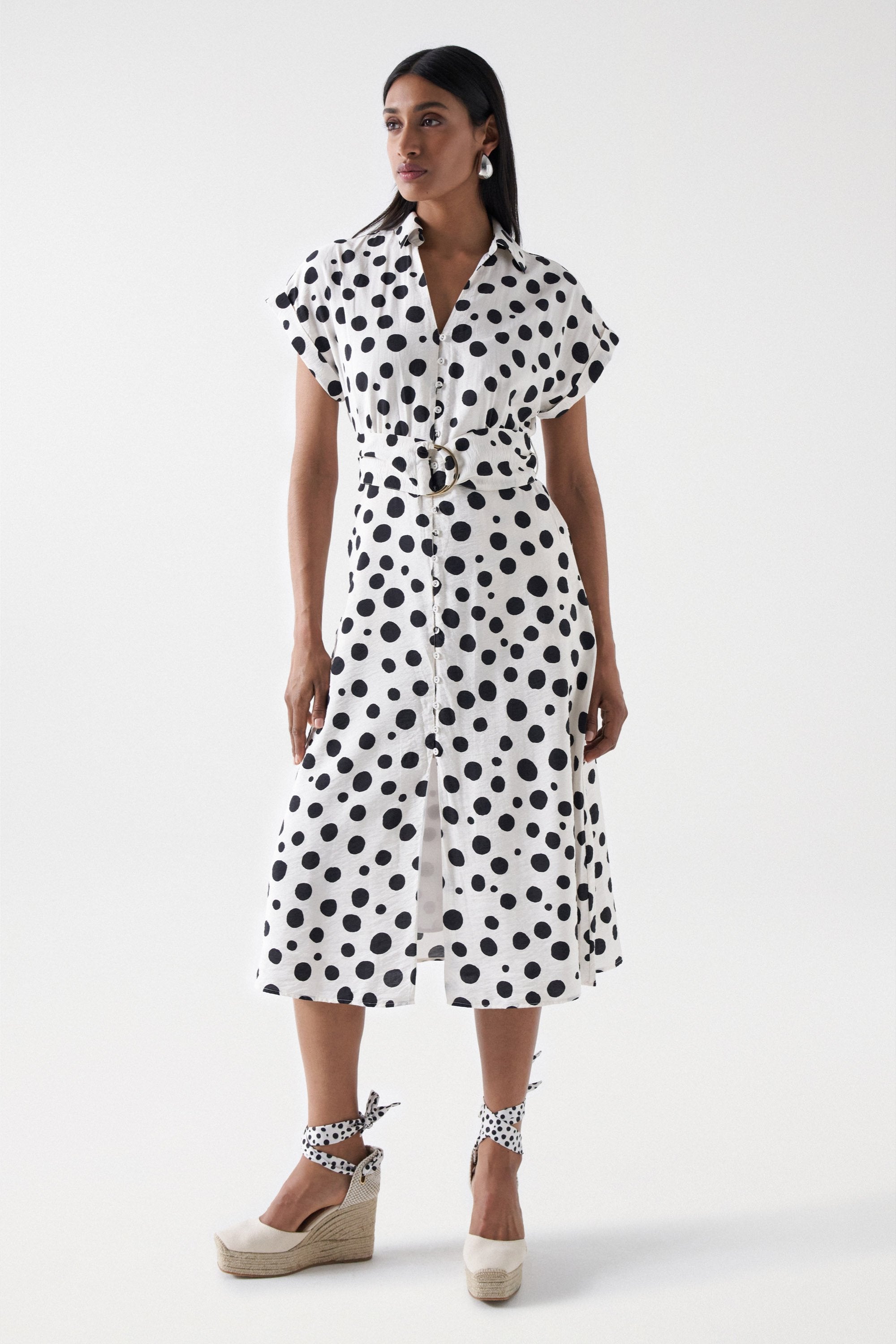 Polka Dot Midi Dress in Light Pearl Robes Salsa Jeans   