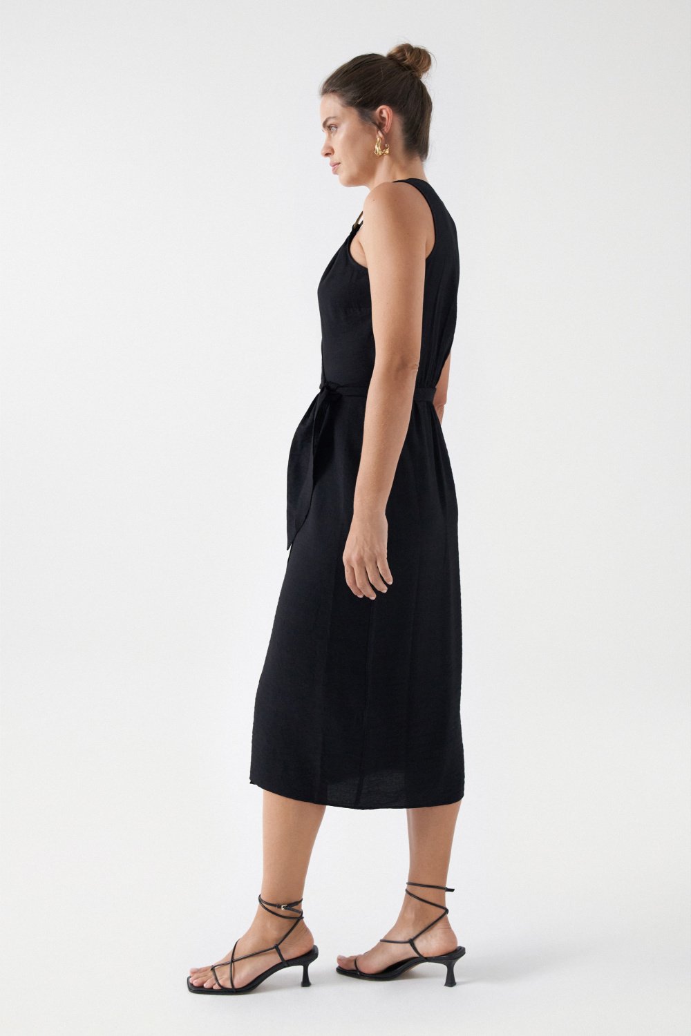 Wrap Midi Dress in Black Robes Salsa Jeans   