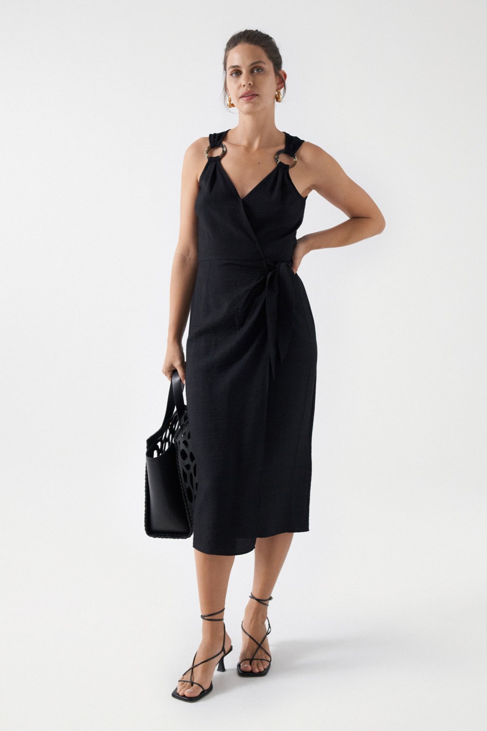 Wrap Midi Dress in Black Robes Salsa Jeans   