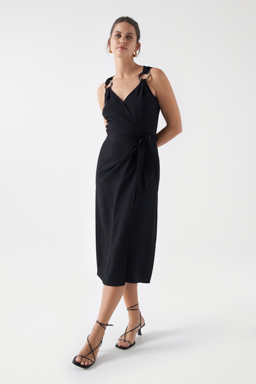 Wrap Midi Dress in Black Robes Salsa Jeans   