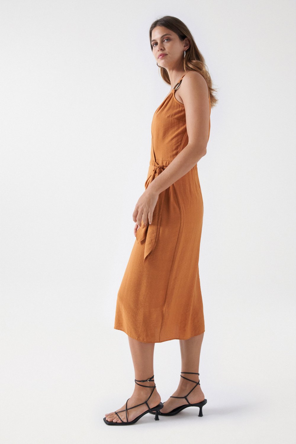 Wrap Midi Dress in Light Brown Robes Salsa Jeans   