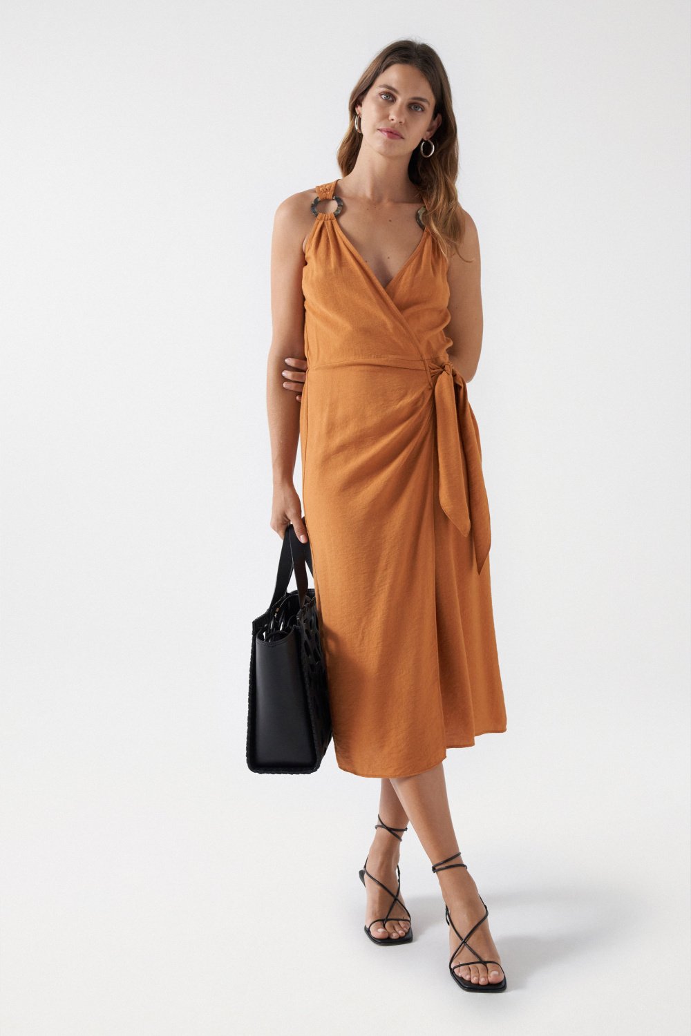 Wrap Midi Dress in Light Brown Robes Salsa Jeans   