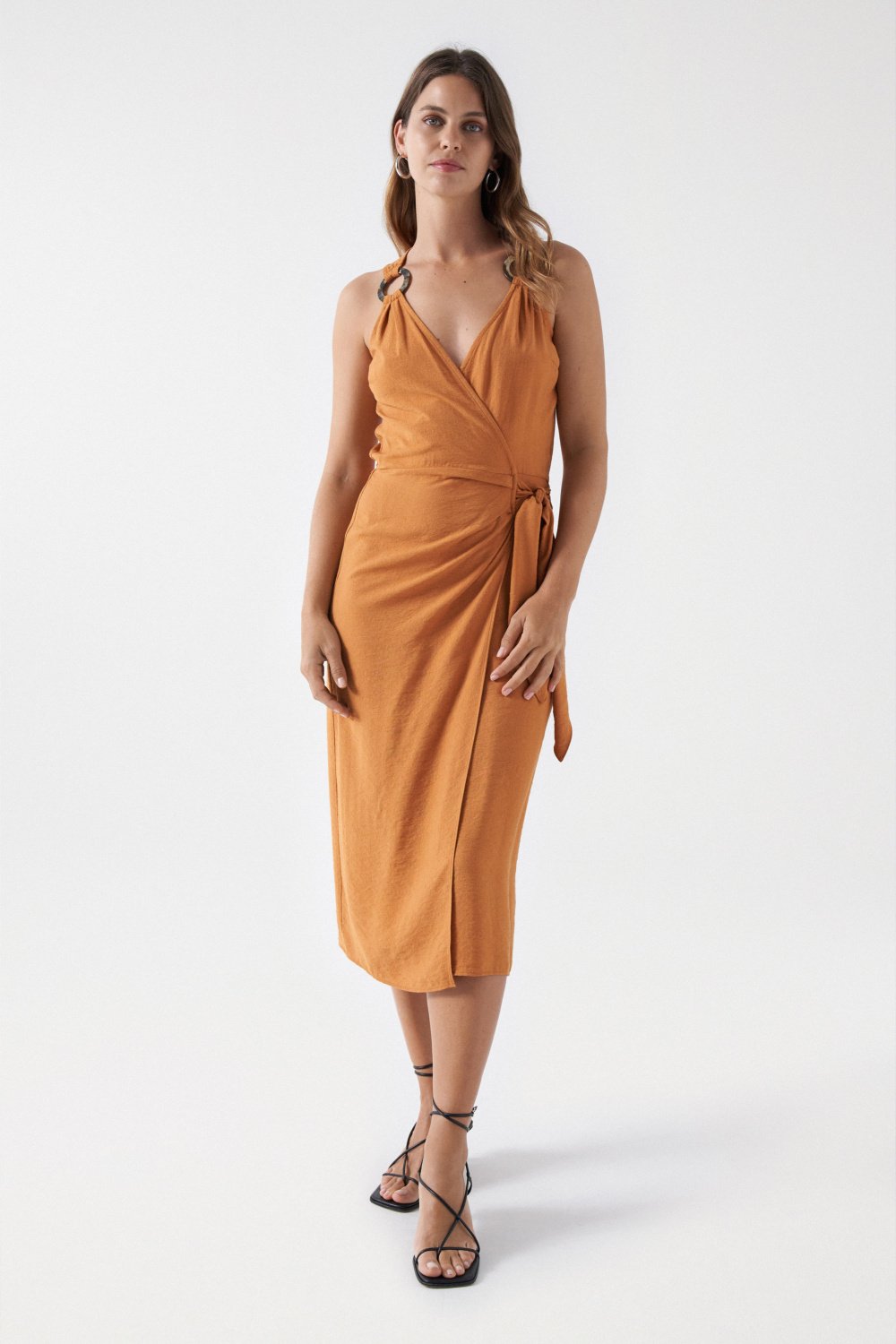 Wrap Midi Dress in Light Brown Robes Salsa Jeans   