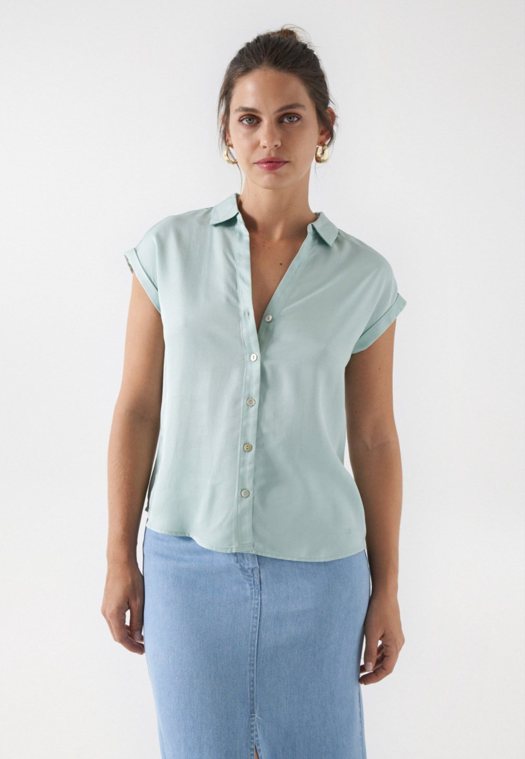 Basic Sleeveless Shirt en vert clair Tops Salsa Jeans   