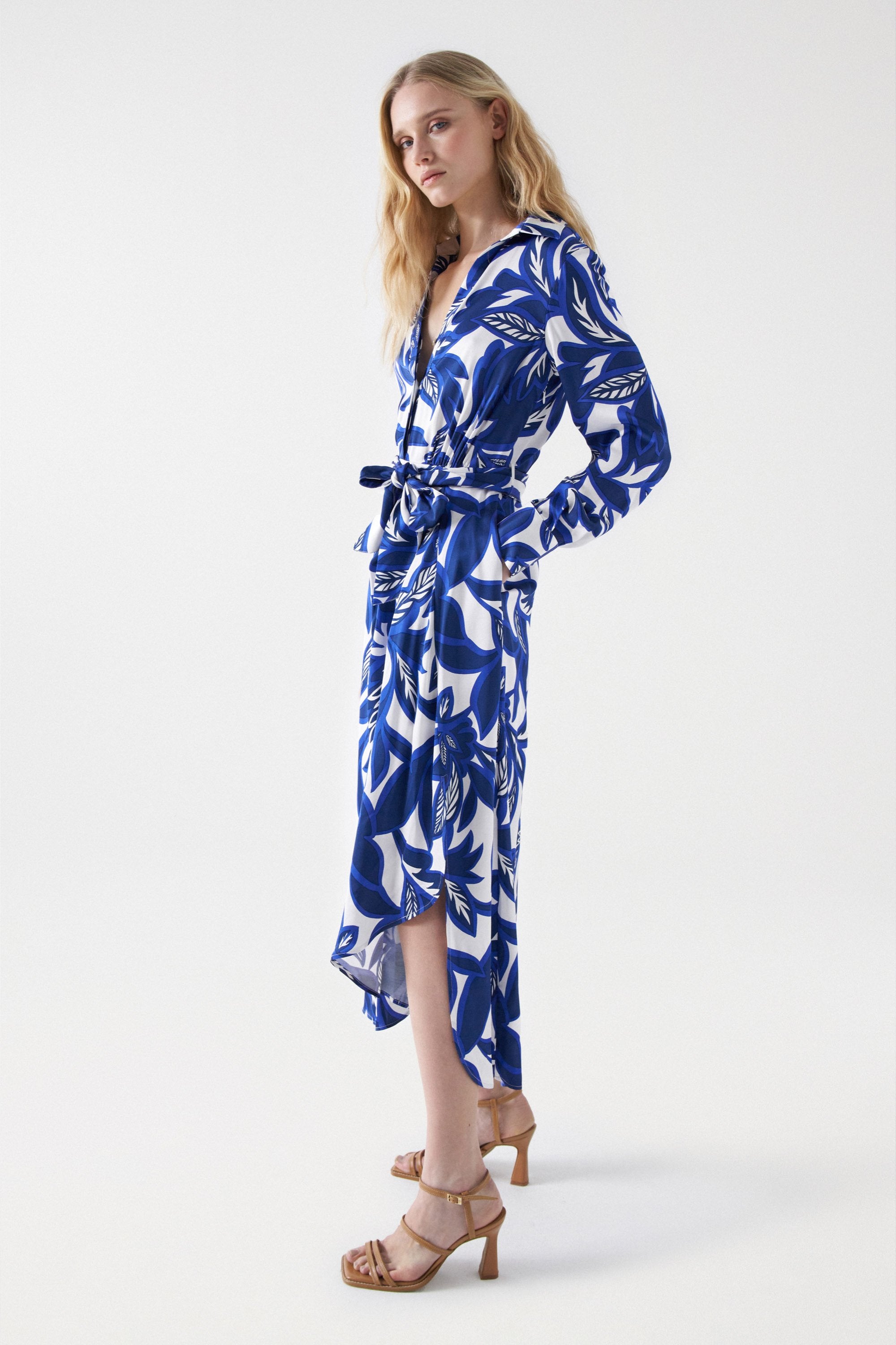 Floral Print Midi Dress in Dark Blue Robes Salsa Jeans   