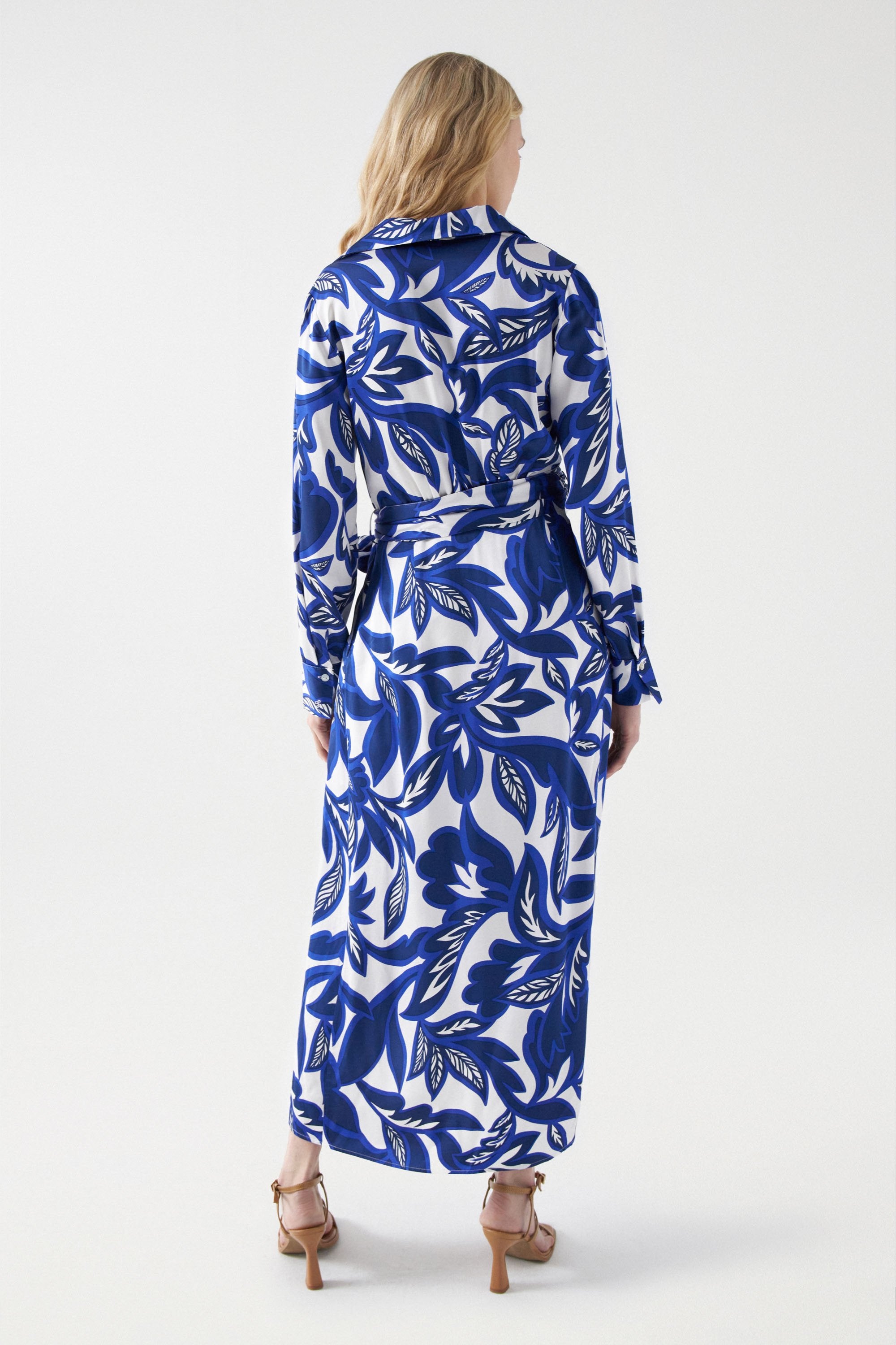 Floral Print Midi Dress in Dark Blue Robes Salsa Jeans   