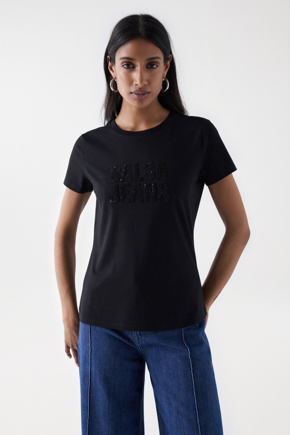 Embroidered Logo T-shirt en noir T-shirts Salsa Jeans   