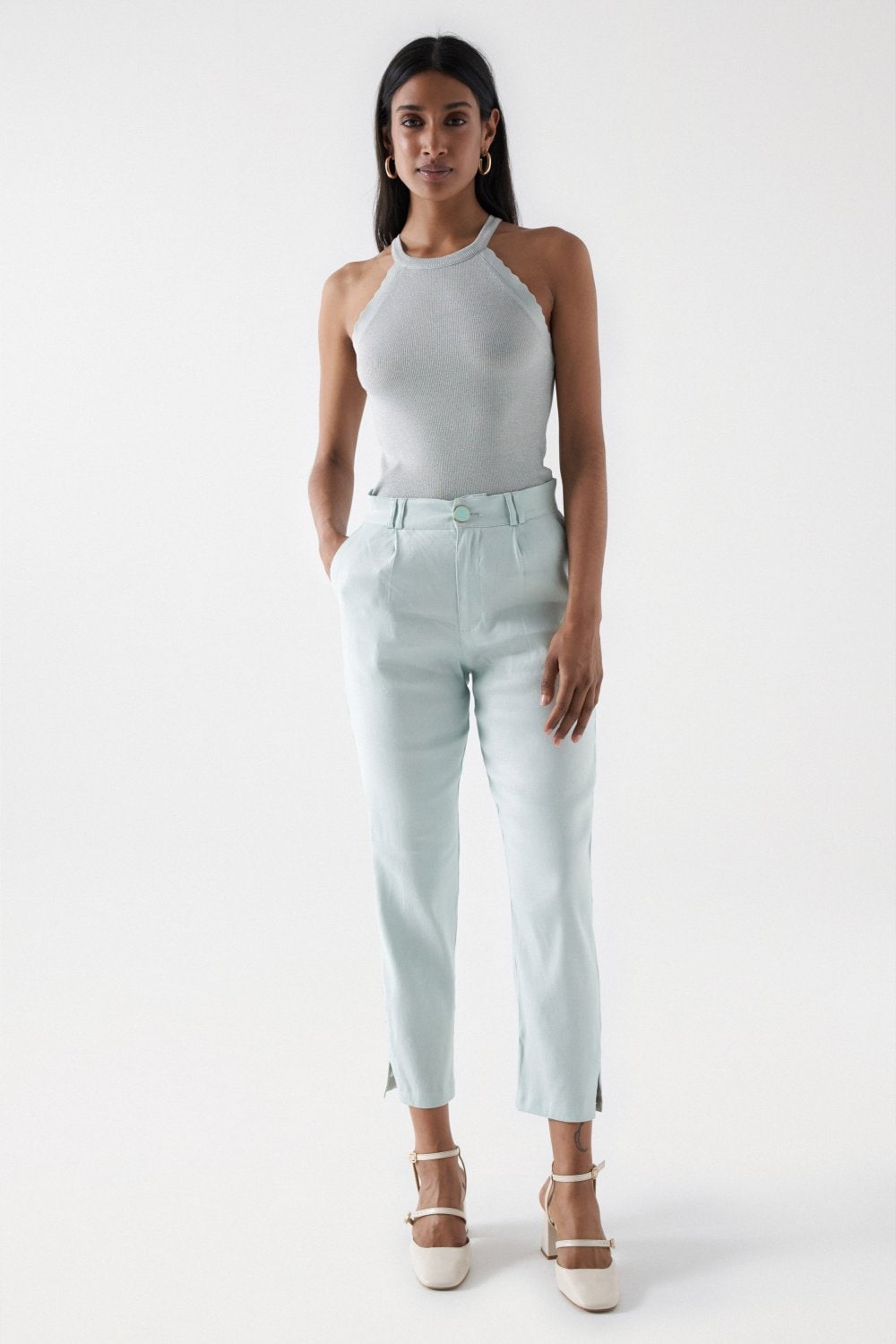 Linen Chino in Light Green Pantalon Salsa Jeans   