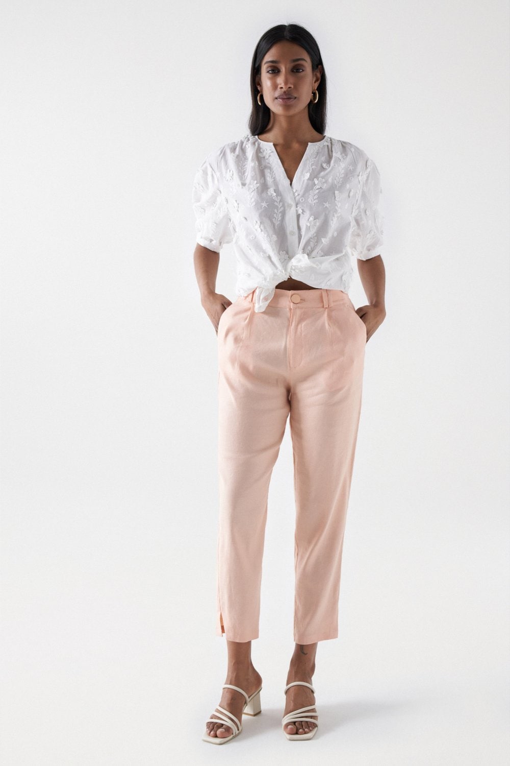 Linen Chino in Light Pink Pantalon Salsa Jeans   