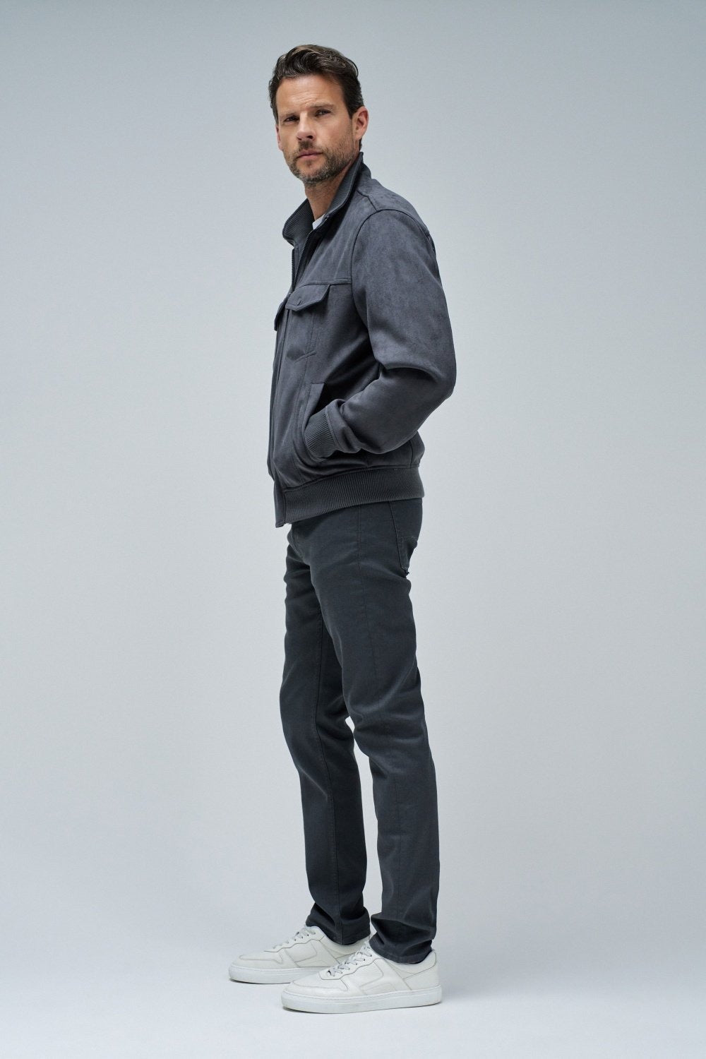 Suede Trucker Jacket in Dark Grey Vestes Salsa Jeans