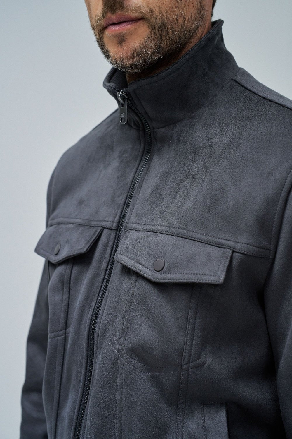 Suede Trucker Jacket in Dark Grey Vestes Salsa Jeans