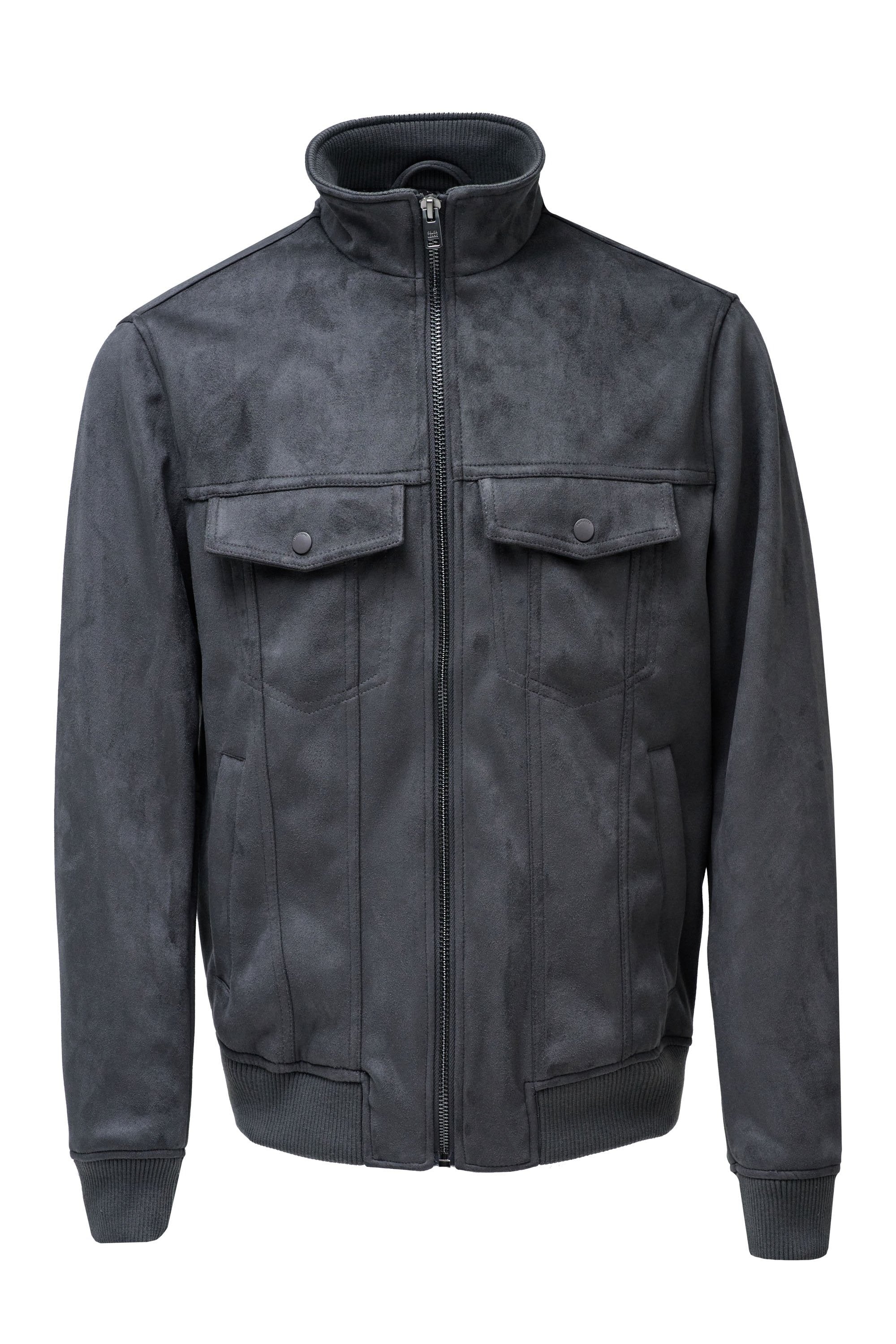 Suede Trucker Jacket in Dark Grey Vestes Salsa Jeans