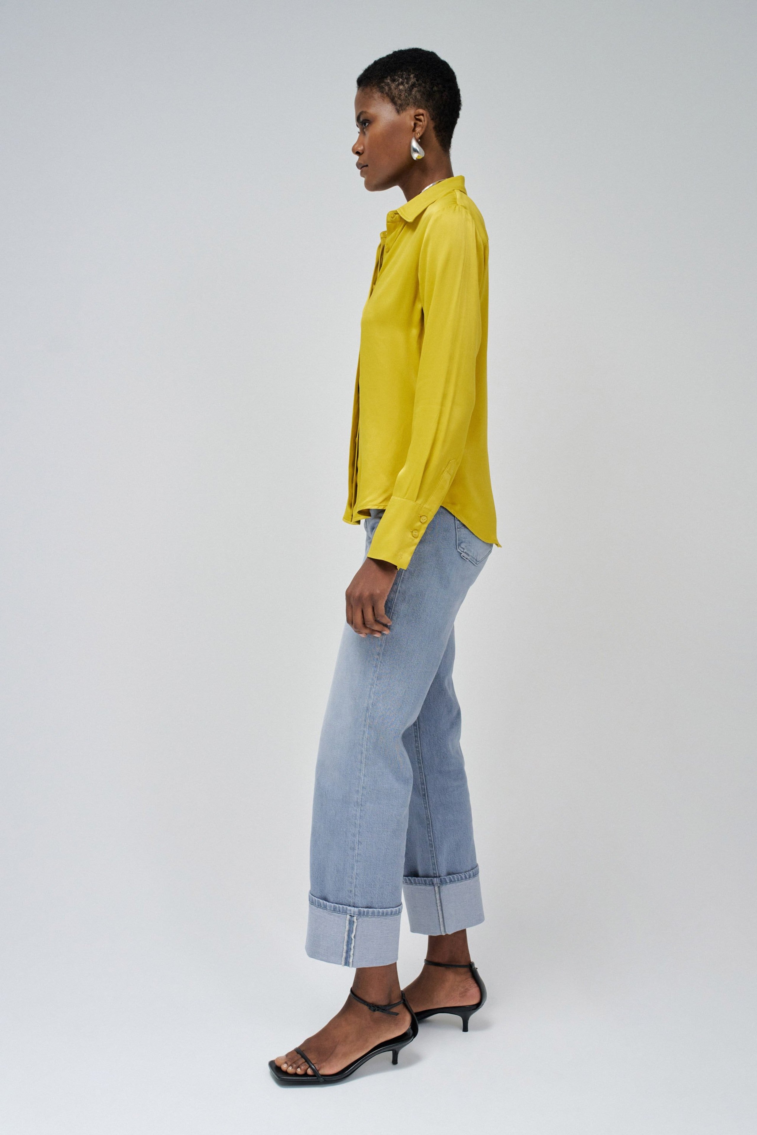 Satin Basic Shirt with Placket Detail in Light Yellow Chemises Salsa Jeans   