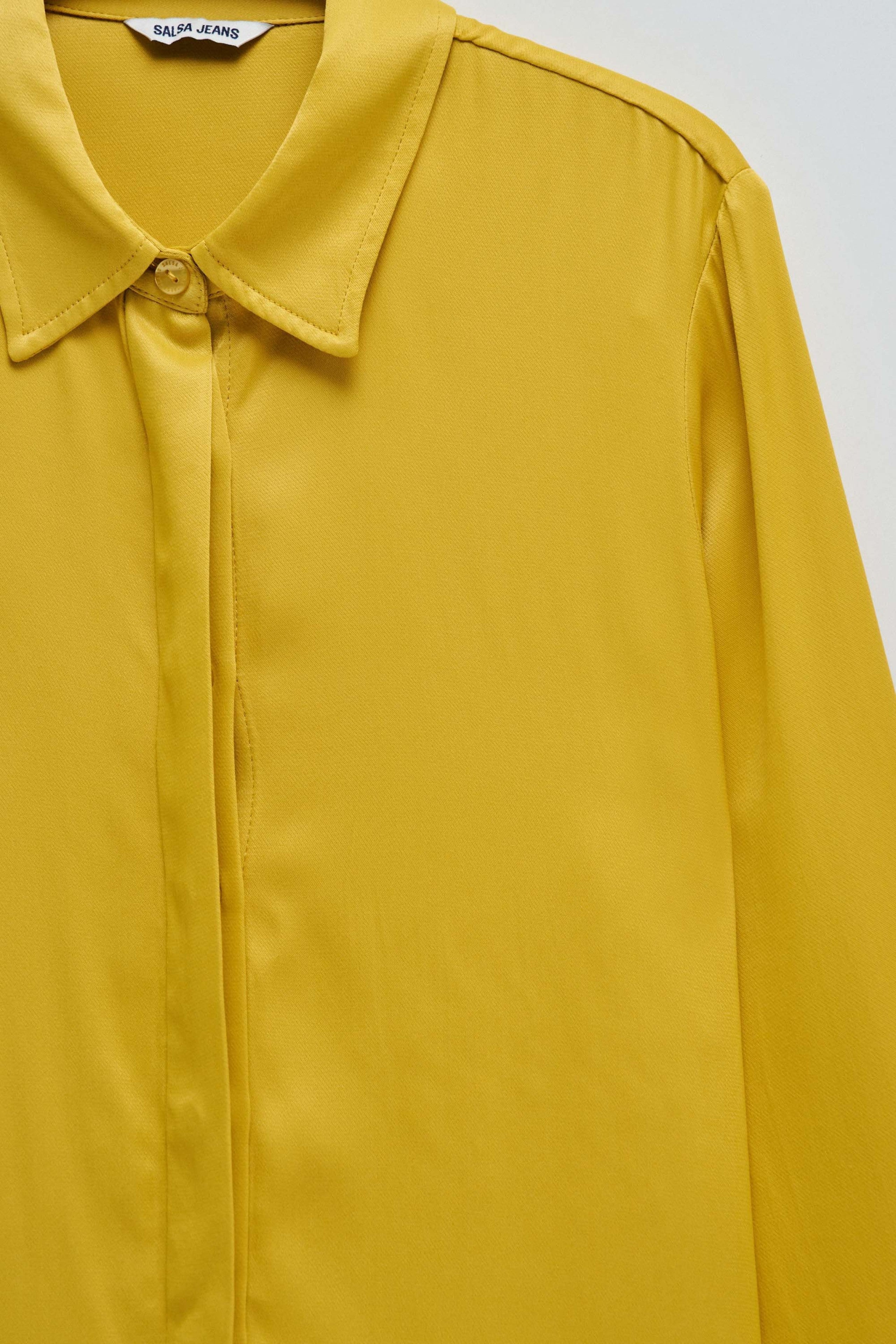 Satin Basic Shirt with Placket Detail in Light Yellow Chemises Salsa Jeans   