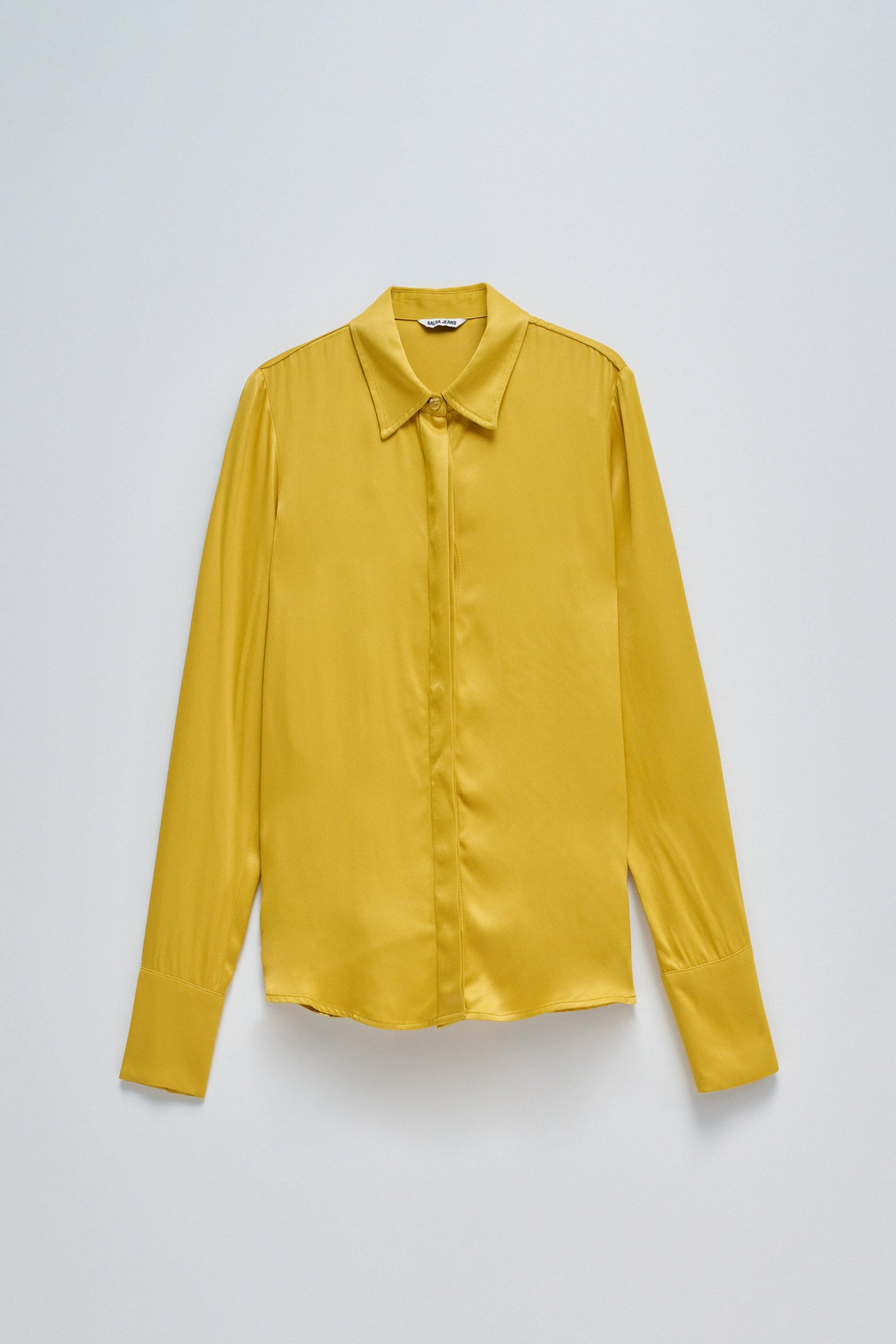 Satin Basic Shirt with Placket Detail in Light Yellow Chemises Salsa Jeans   