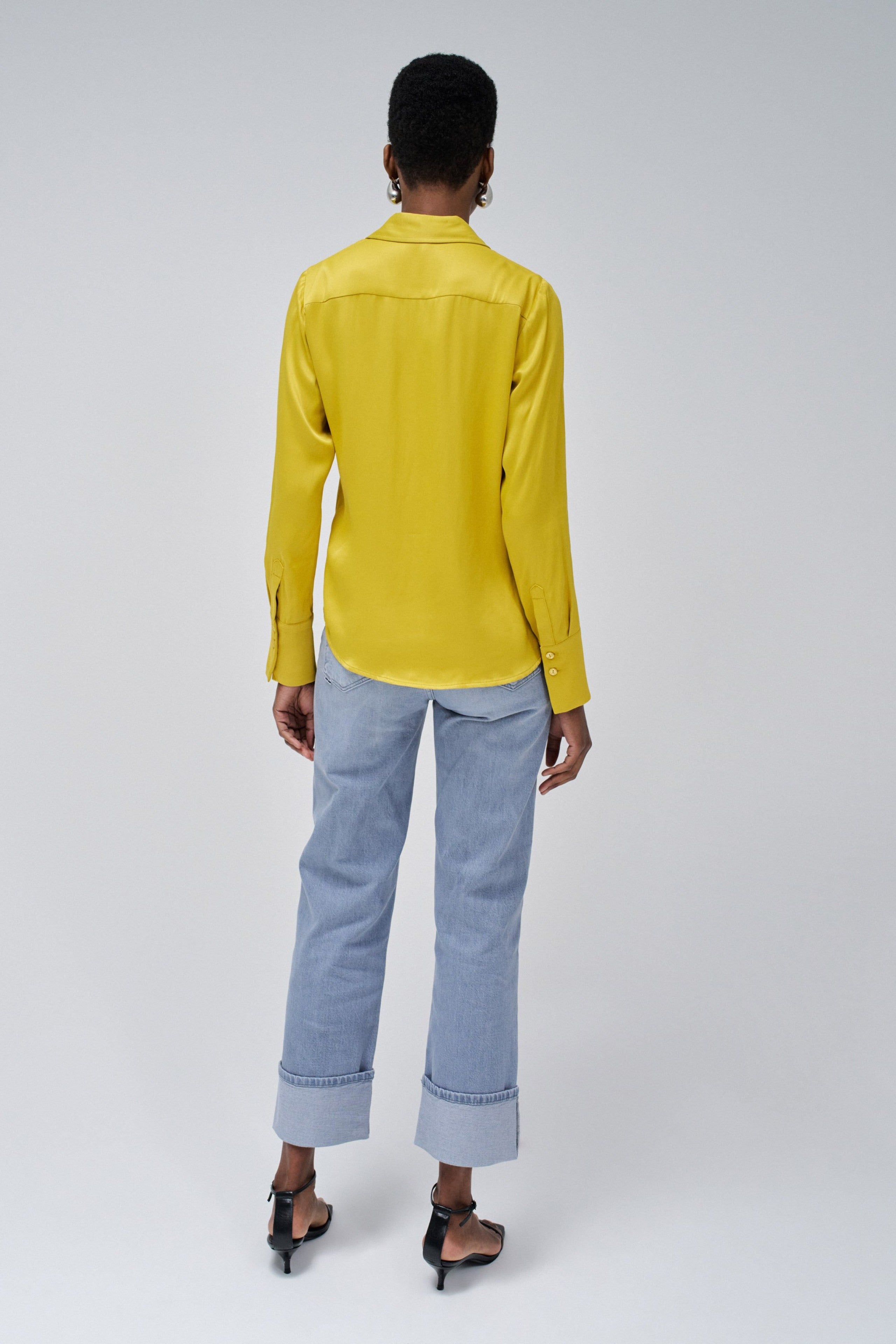 Satin Basic Shirt with Placket Detail in Light Yellow Chemises Salsa Jeans   