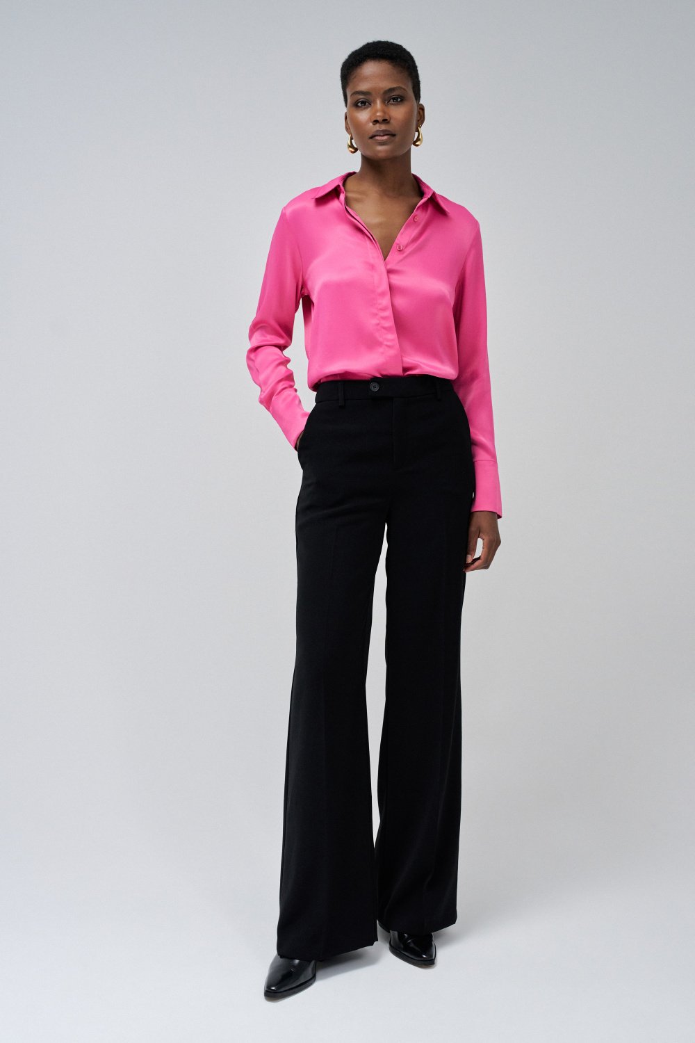 Satin Basic Shirt in Dark Pink Chemises Salsa Jeans   