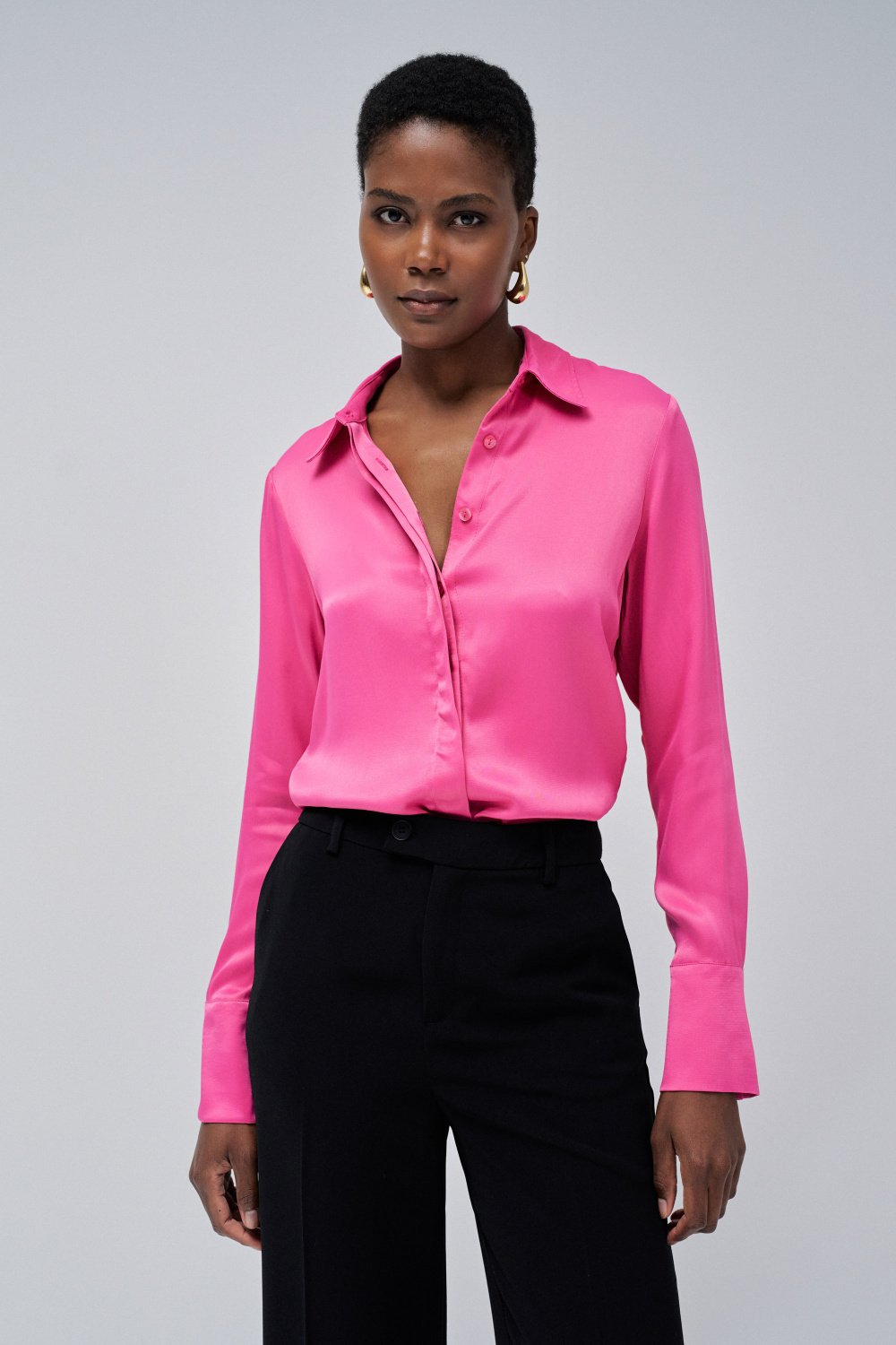 Satin Basic Shirt in Dark Pink Chemises Salsa Jeans   