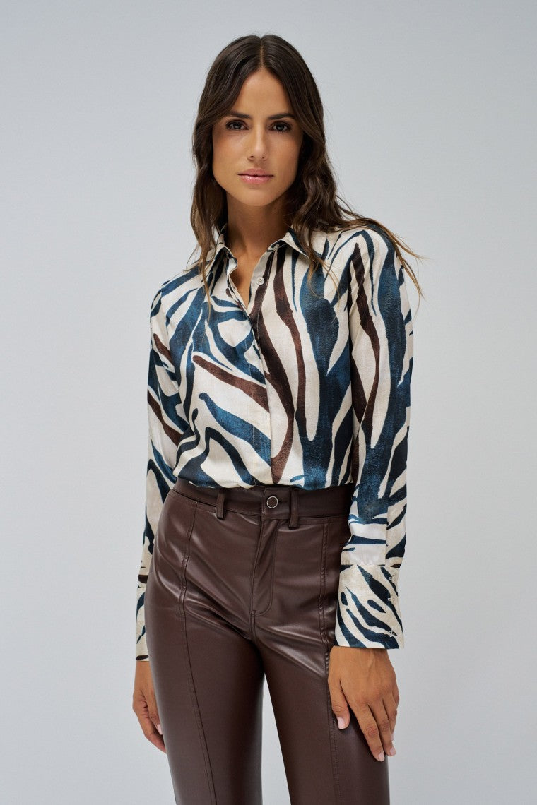 Satin Basic Shirt in Medium Brown V2 Chemises Salsa Jeans   