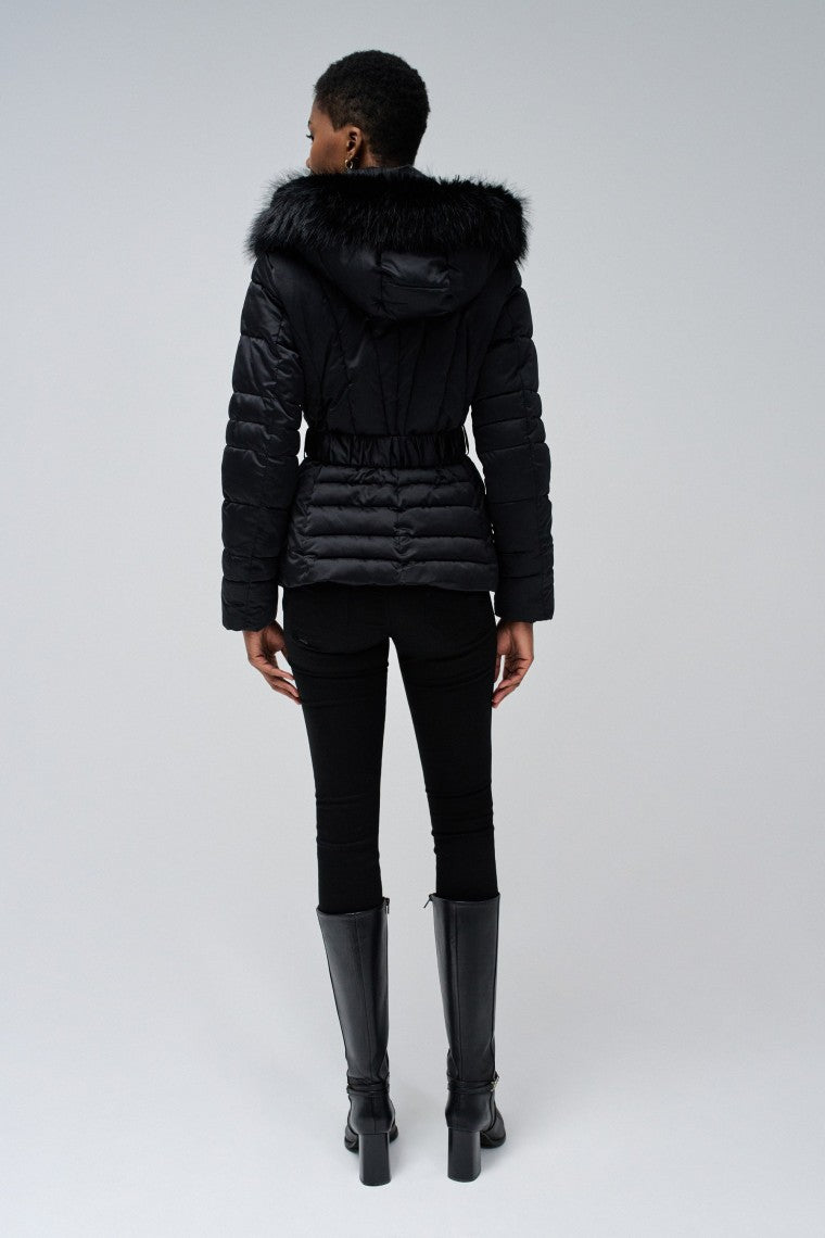 Short Puffer Coat With Fur Hood in Black Vestes Salsa Jeans   