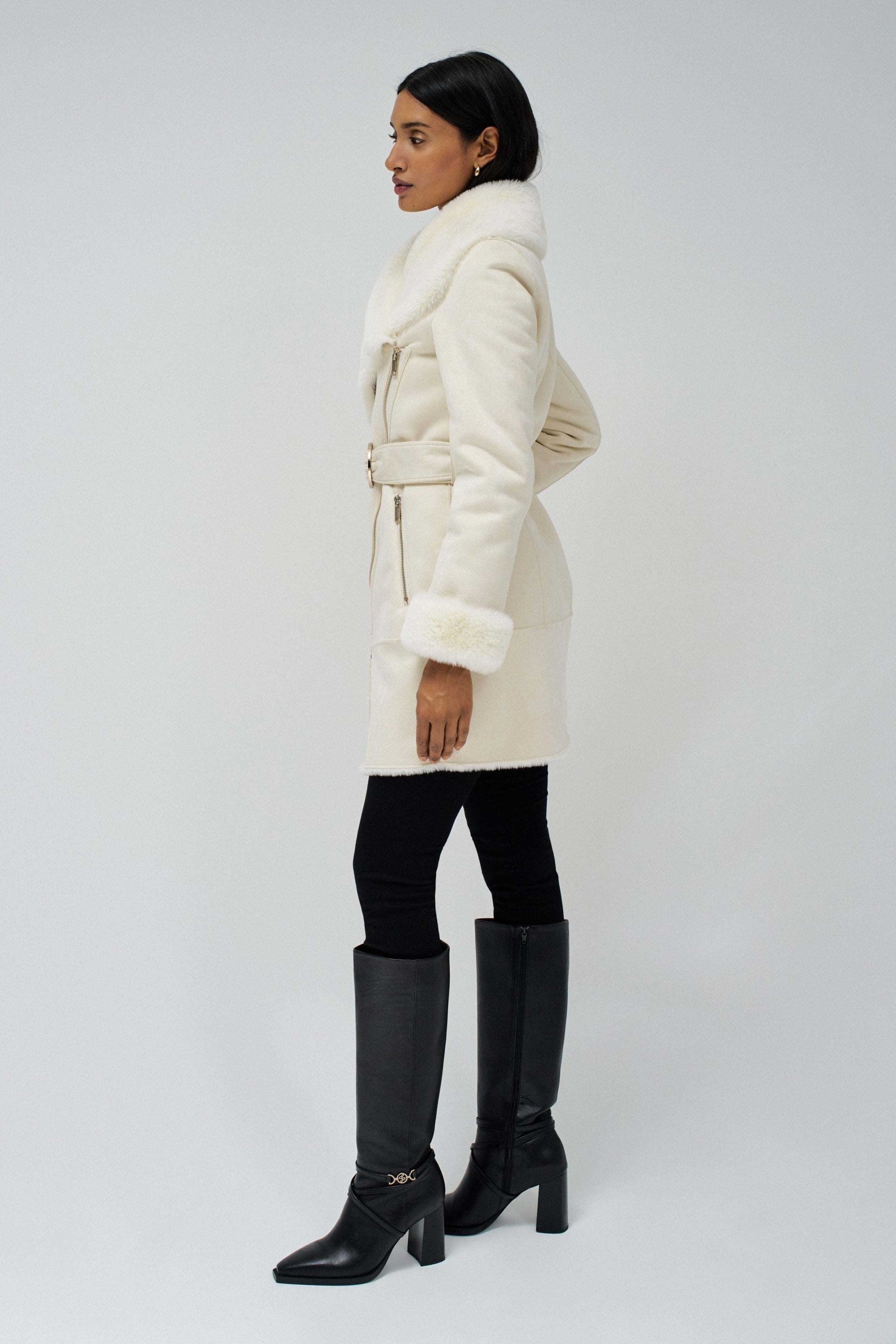 Manteau long en shearling Light Pearl