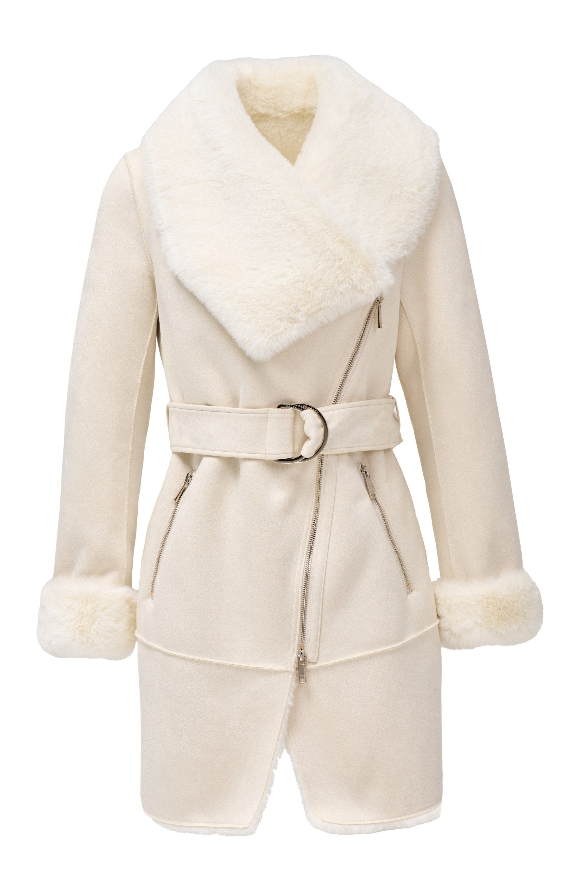 Long Shearling Coat in Light Pearl Vestes Salsa Jeans
