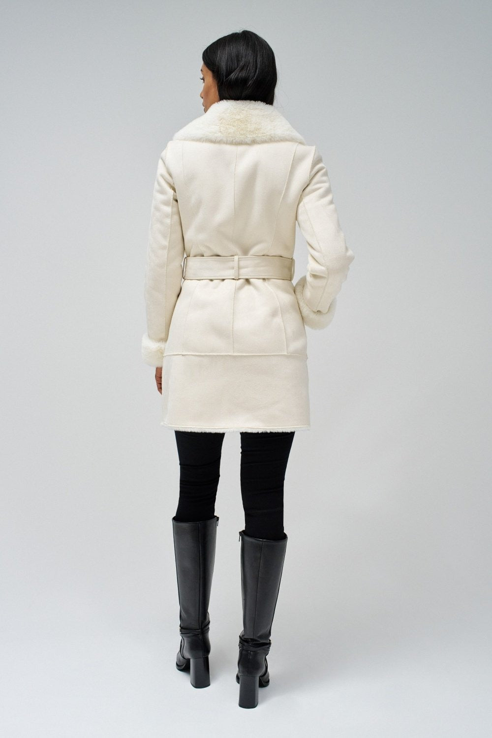 Long Shearling Coat in Light Pearl Vestes Salsa Jeans