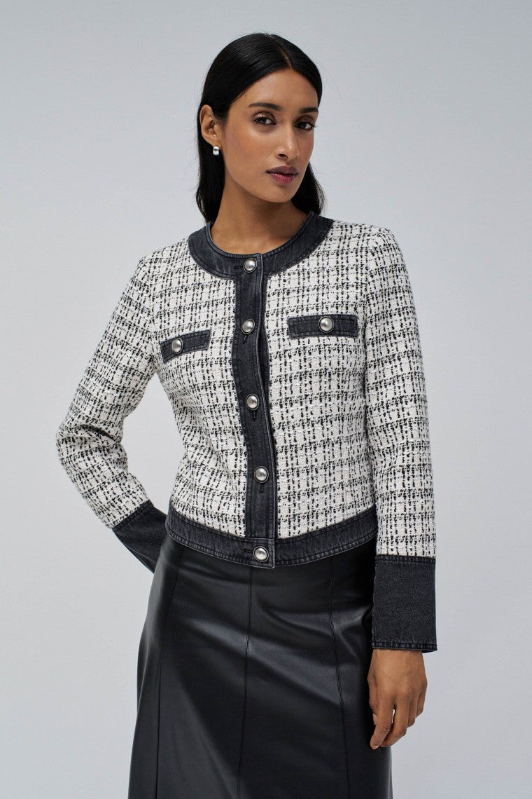 Tweed Coat With Denim in Black Vestes Salsa Jeans   