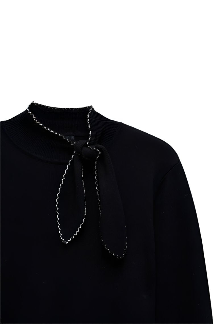 Ls Sweater With Bow Neckline in Noir Pullover Salsa Jeans   