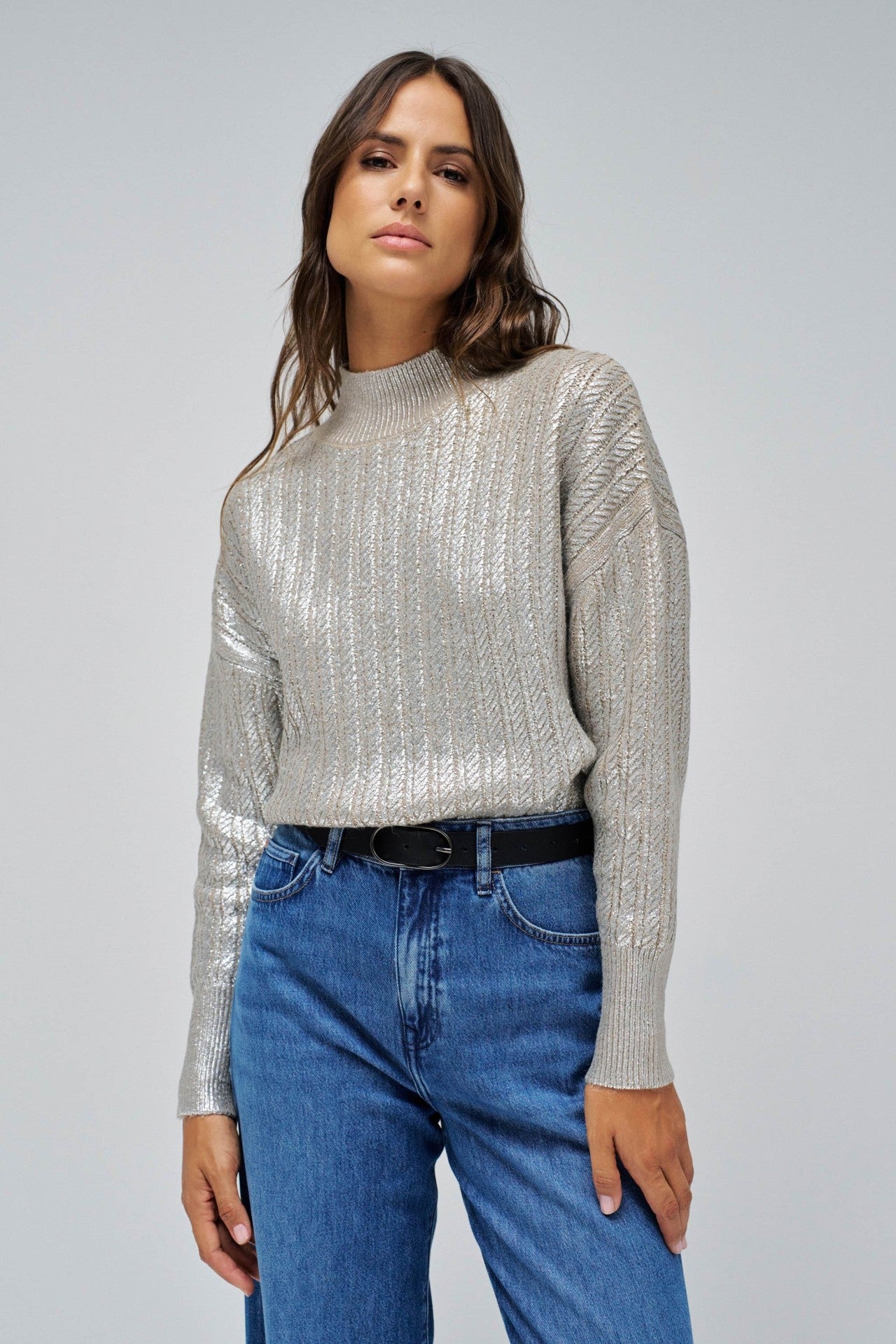 Shimmer Sweater en gris moyen Pull Salsa Jeans   