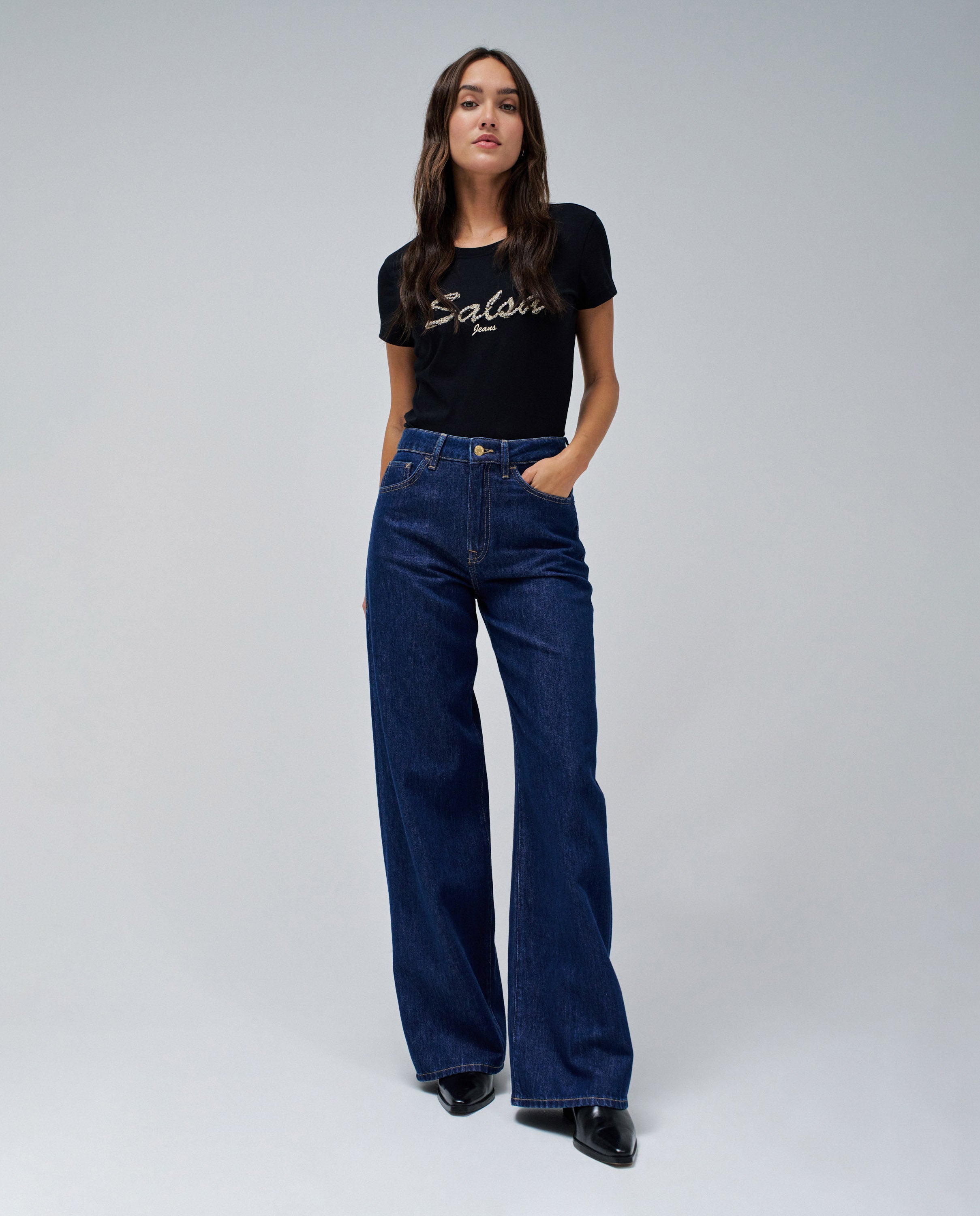 Lurex Embroidery Branding T-shirt en noir T-shirts Salsa Jeans