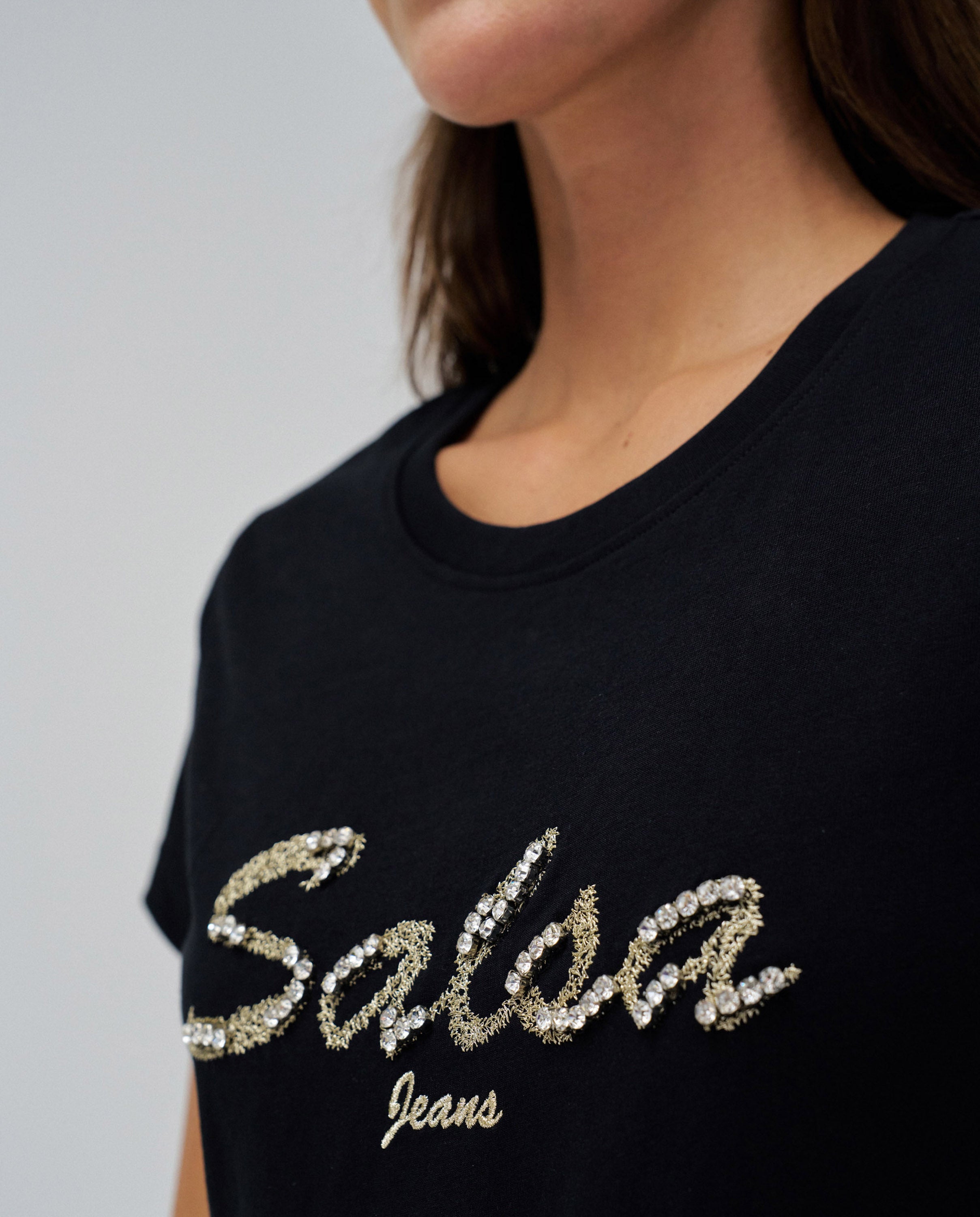 Lurex Embroidery Branding T-shirt en noir T-shirts Salsa Jeans