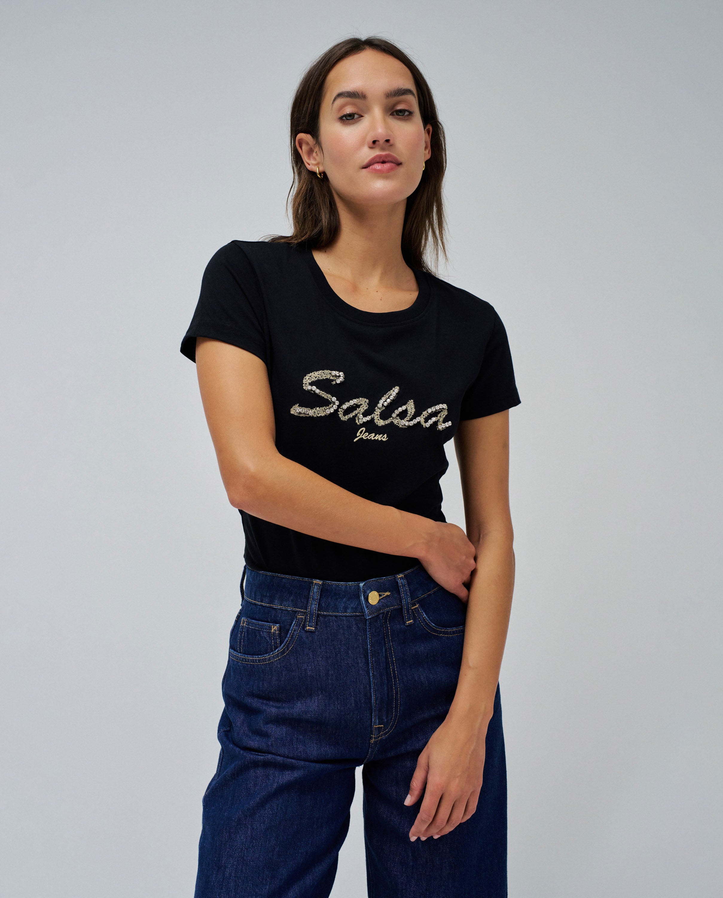 Lurex Embroidery Branding T-shirt en noir T-shirts Salsa Jeans