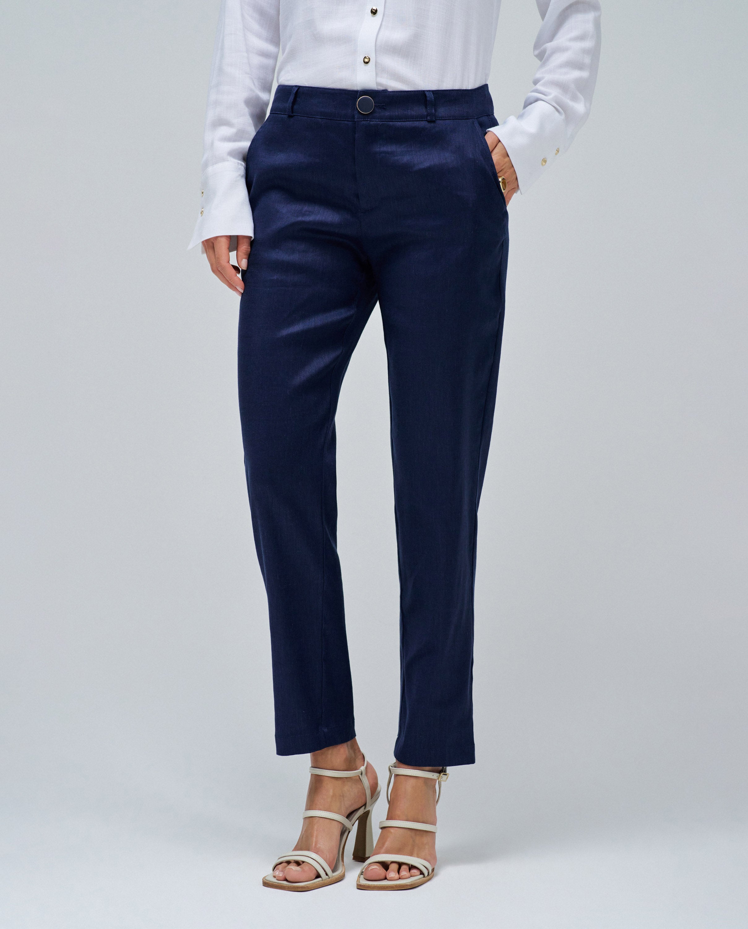 Linen Chino in Dark Blue Pantalon Salsa Jeans