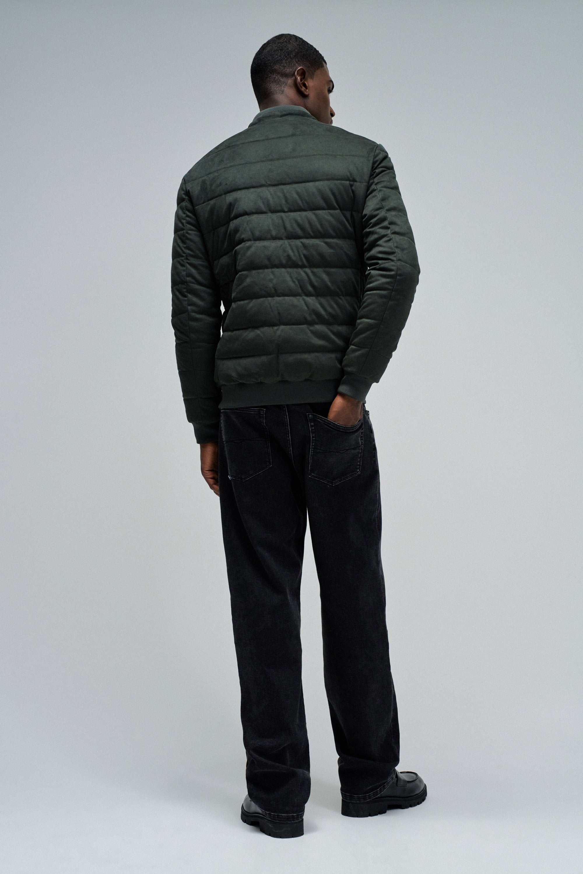 Suede Puffer Bomber Jacket in Dark Green Vestes Salsa Jeans