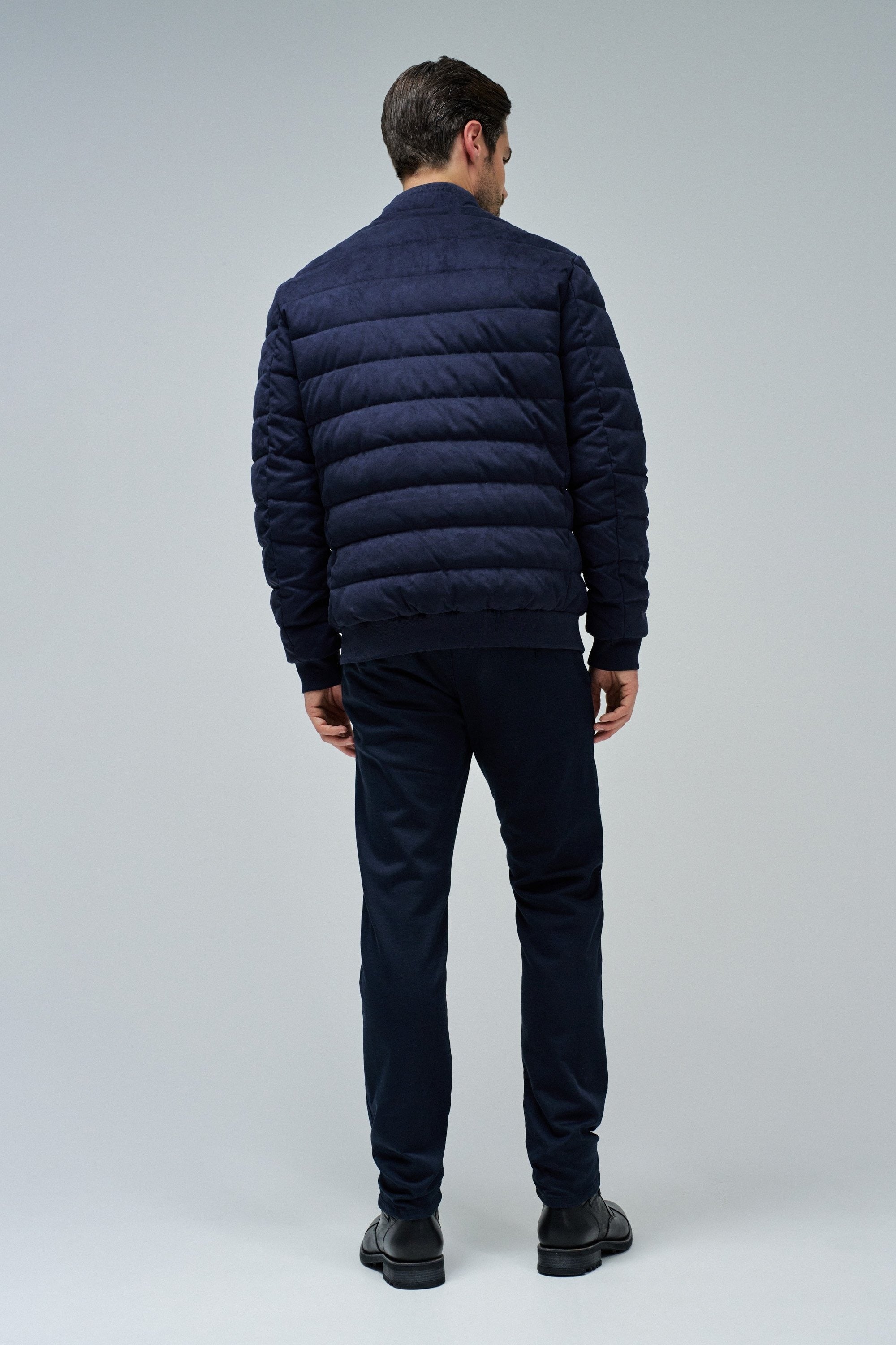 Suede Puffer Bomber Jacket in Dark Blue Vestes Salsa Jeans