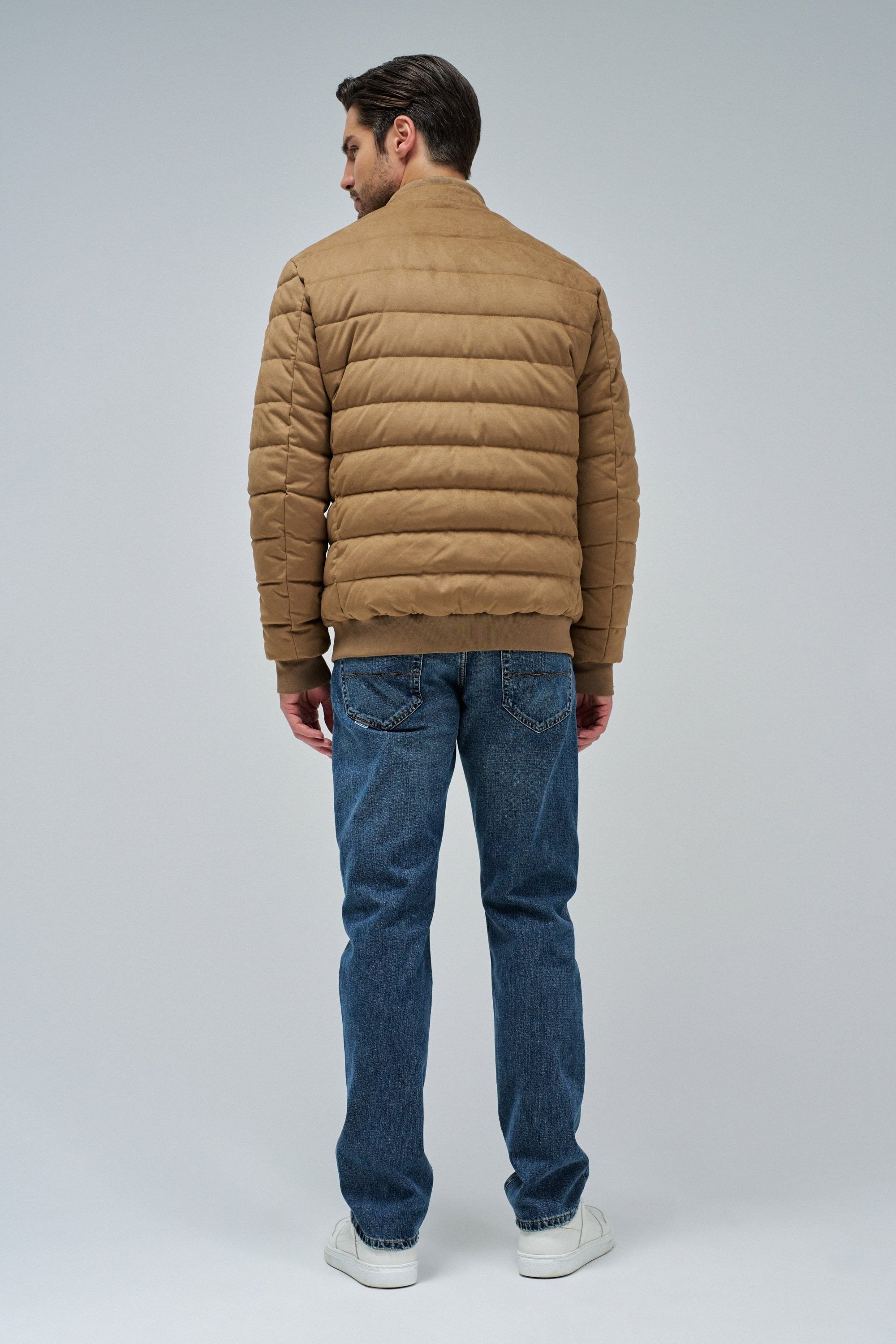 Suede Puffer Bomber Jacket in Medium Brown Vestes Salsa Jeans