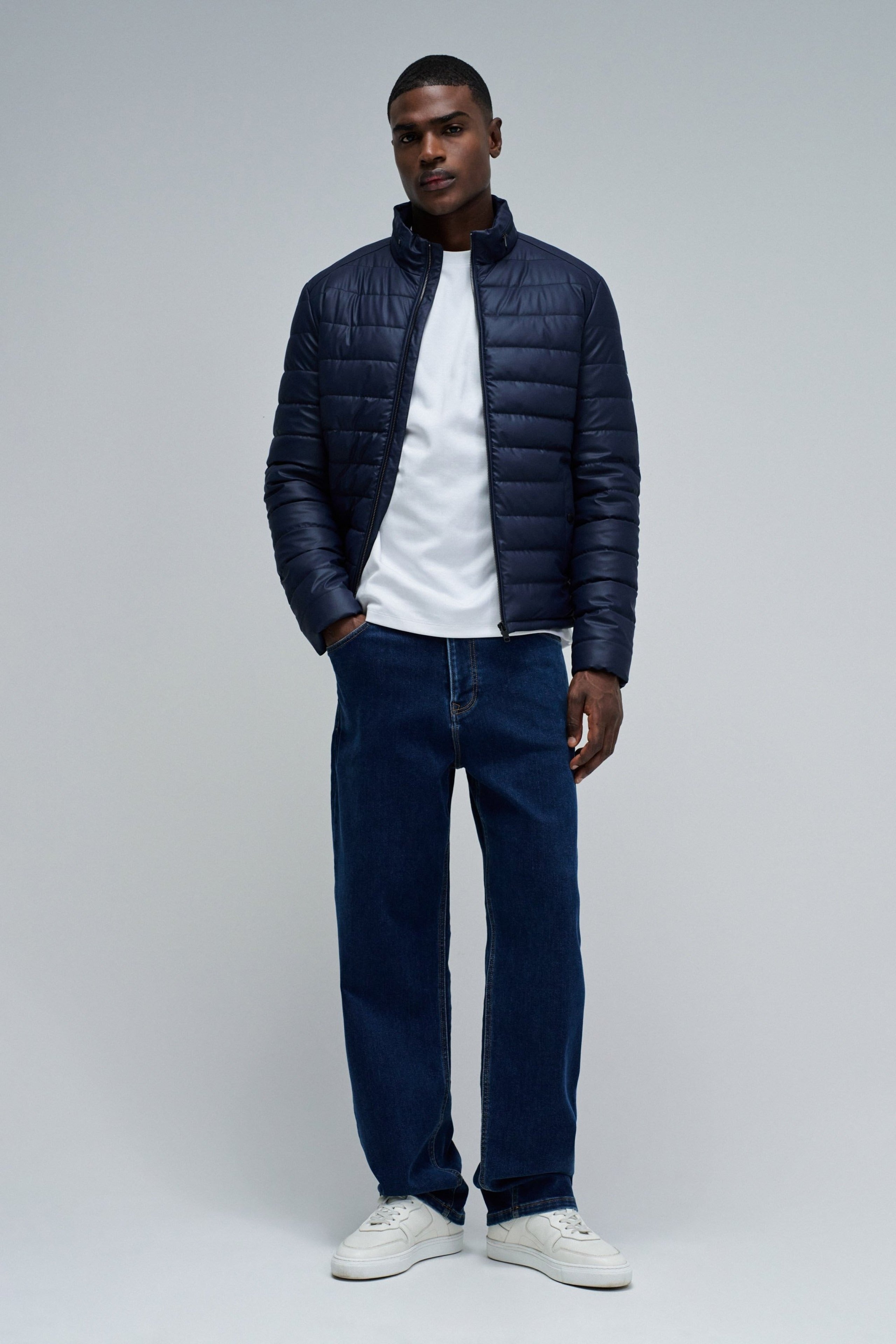 Veste en cuir PU léger et rembourré bleu foncé