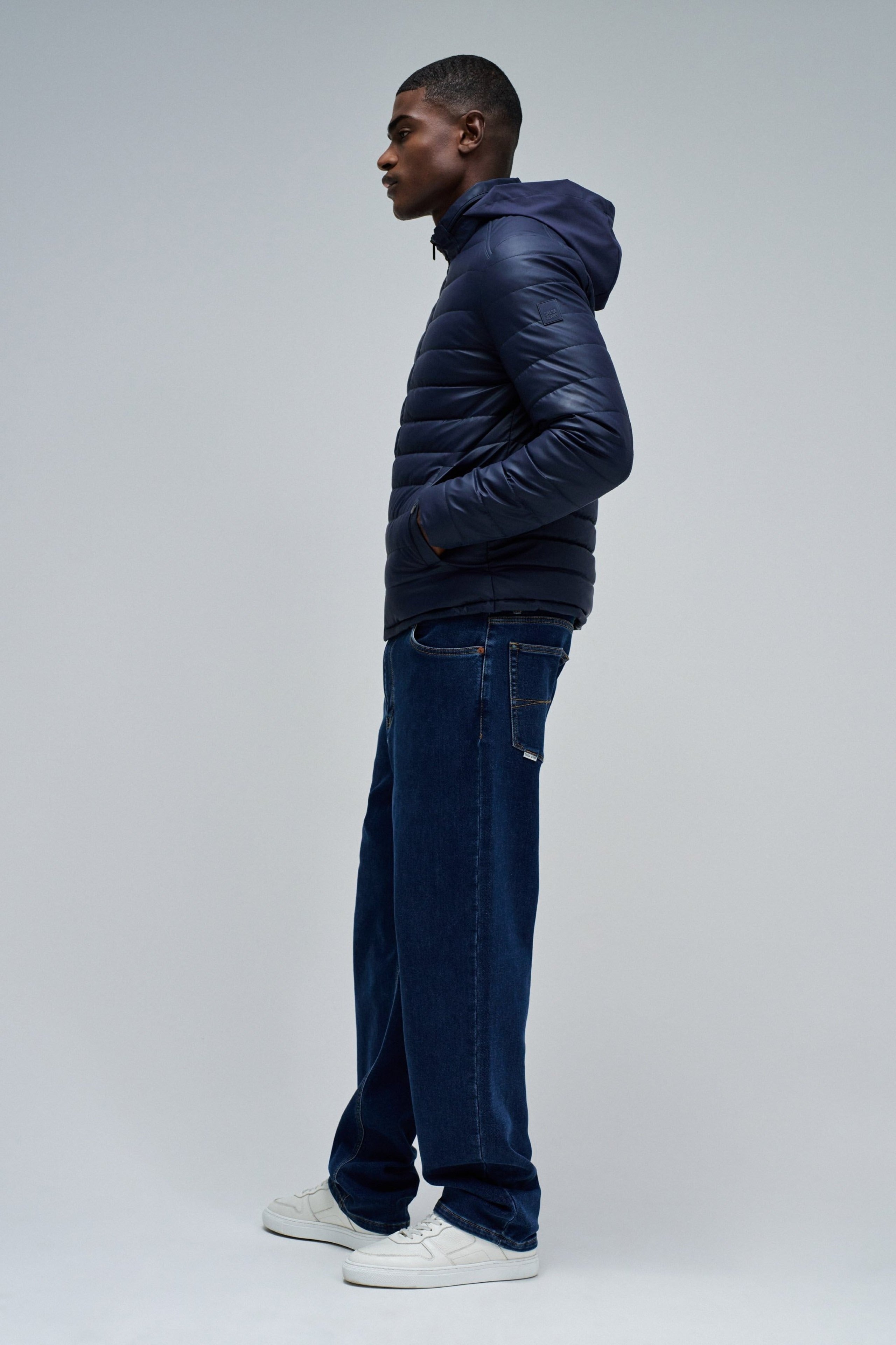 Veste en cuir PU léger et rembourré bleu foncé