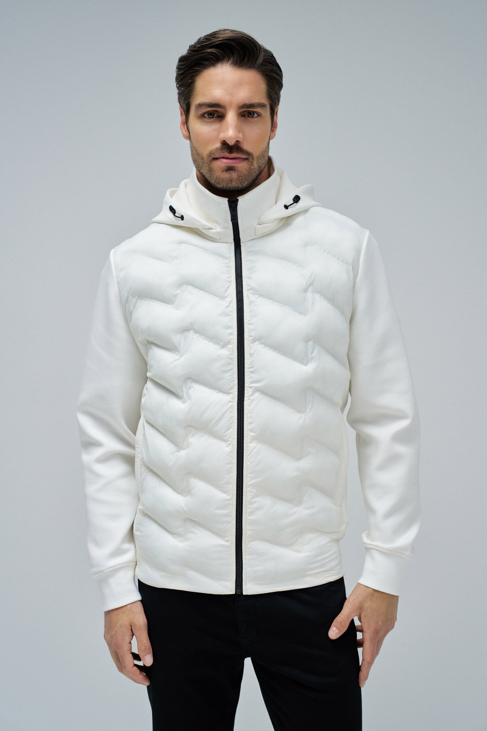 Zip-Thru Padded Jumper Hoodie in Light Pearl V2 Vestes Salsa Jeans