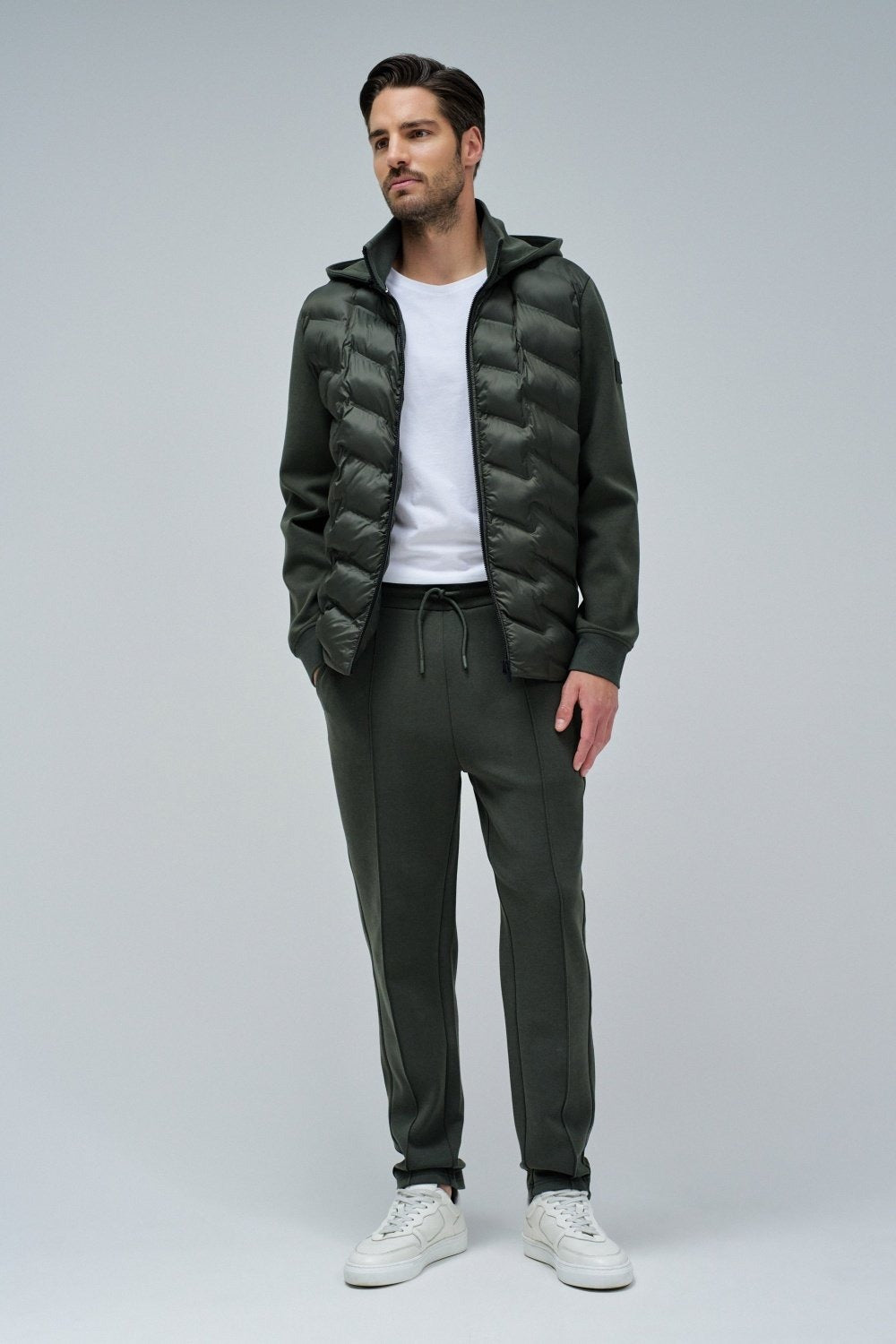 Zip-Thru Padded Jumper Hoodie in Dark Green Vestes Salsa Jeans