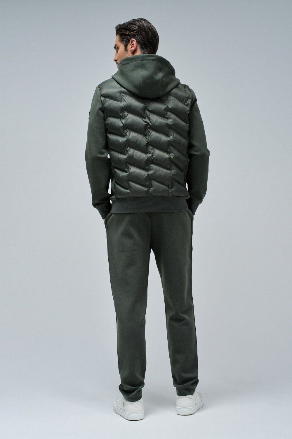 Zip-Thru Padded Jumper Hoodie in Dark Green Vestes Salsa Jeans