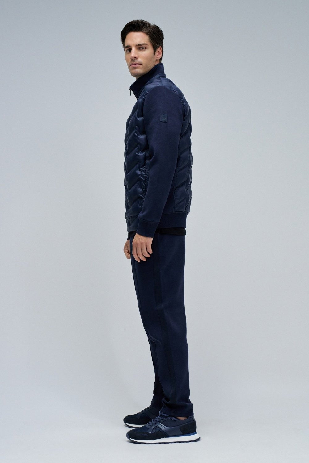 Zip-Thru Padded Jumper Hoodie in Dark Blue Vestes Salsa Jeans