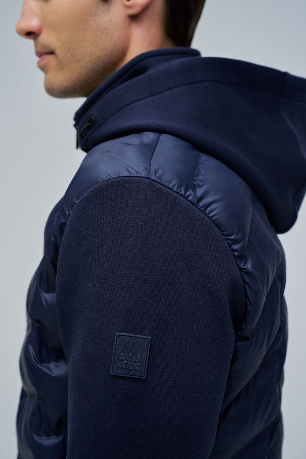 Zip-Thru Padded Jumper Hoodie in Dark Blue Vestes Salsa Jeans