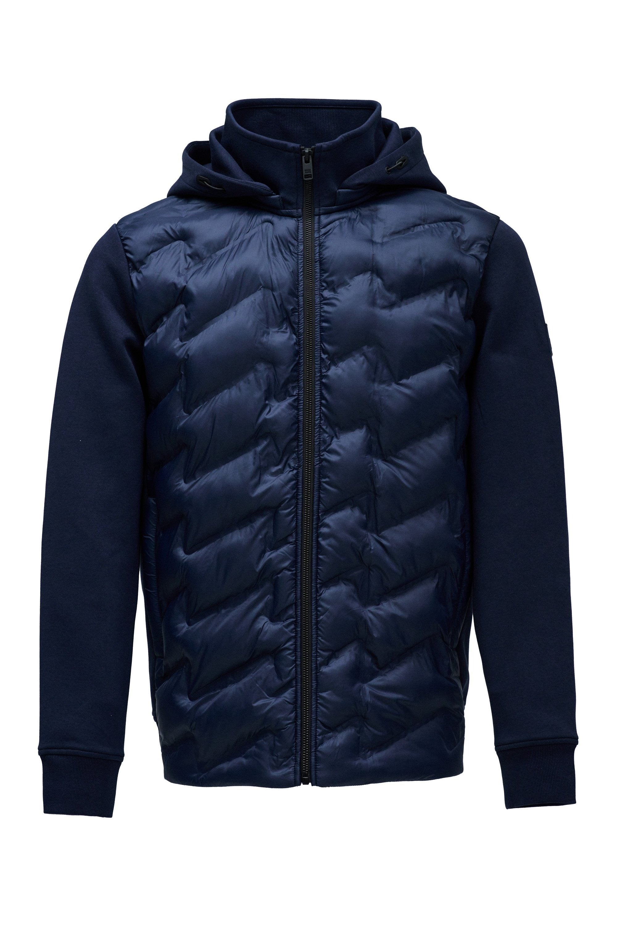 Zip-Thru Padded Jumper Hoodie in Dark Blue Vestes Salsa Jeans