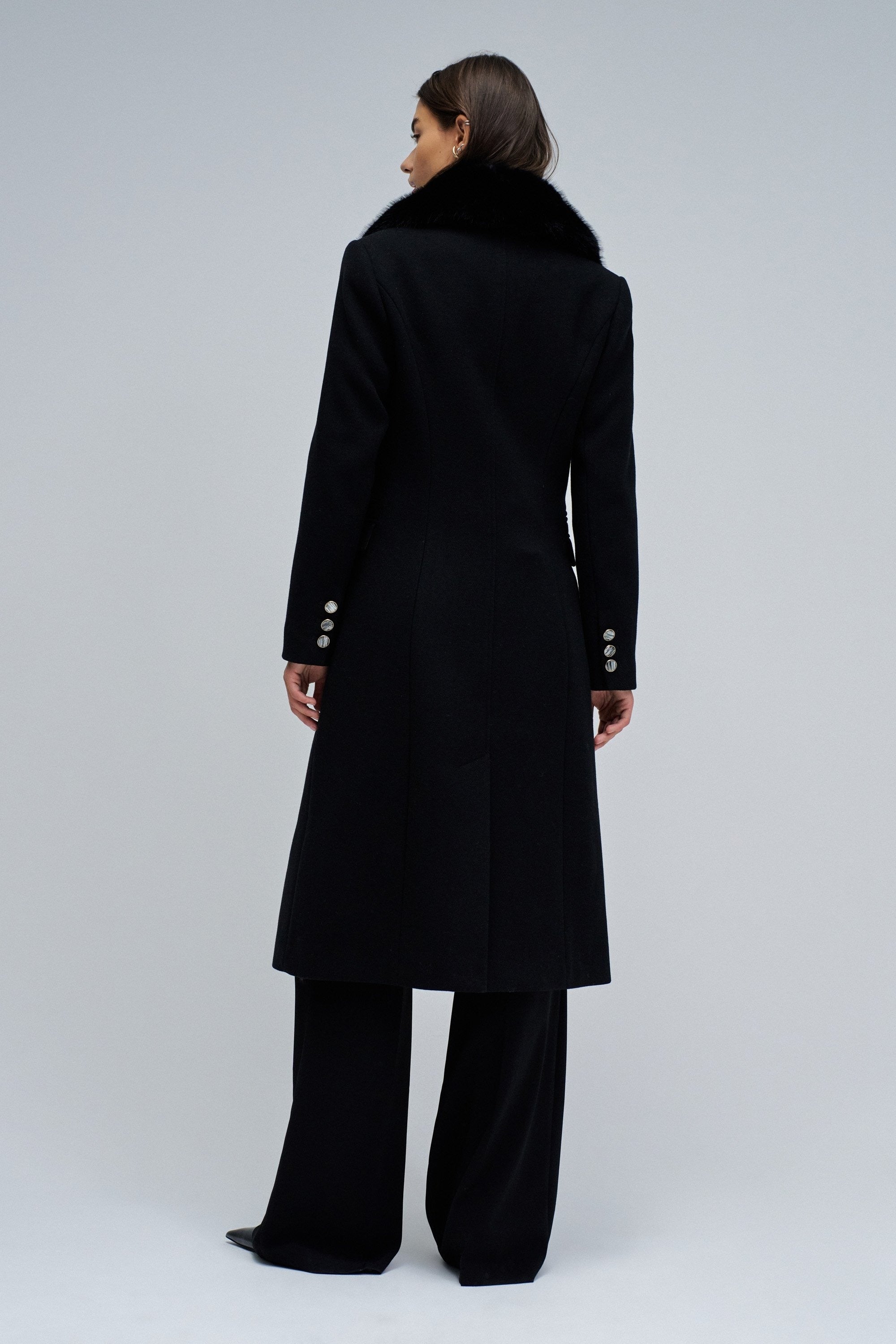 Wool Coat With Faux Fur Collar in Black Vestes Salsa Jeans