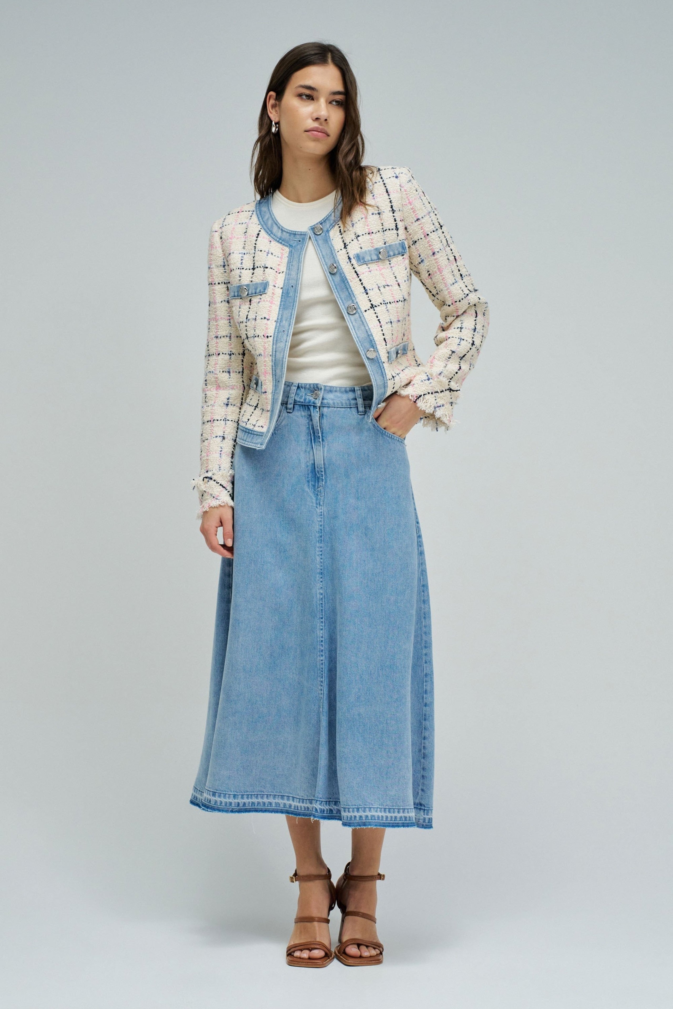 Veste en tweed style Chanel, beige clair V2