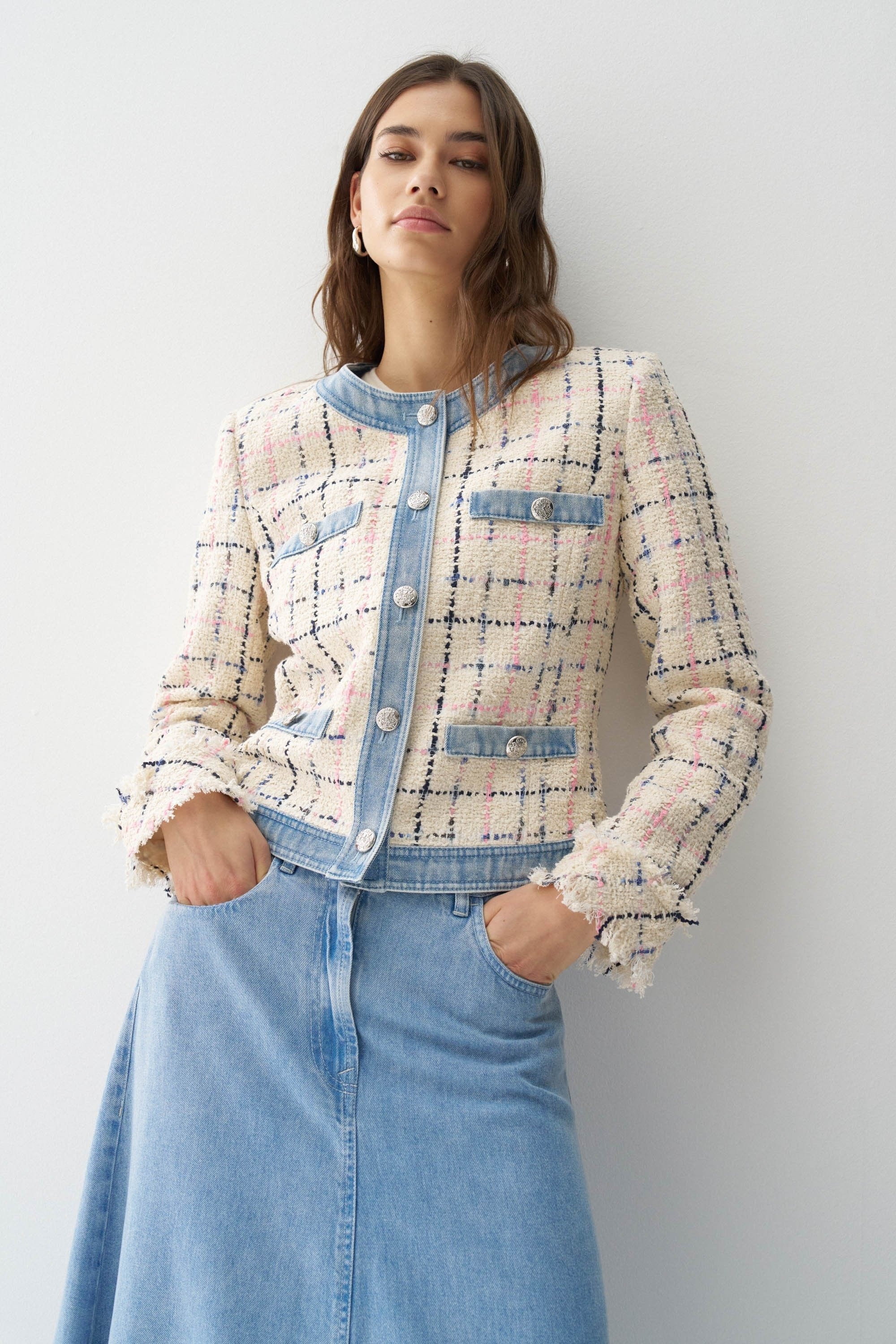 Veste en tweed style Chanel, beige clair V2