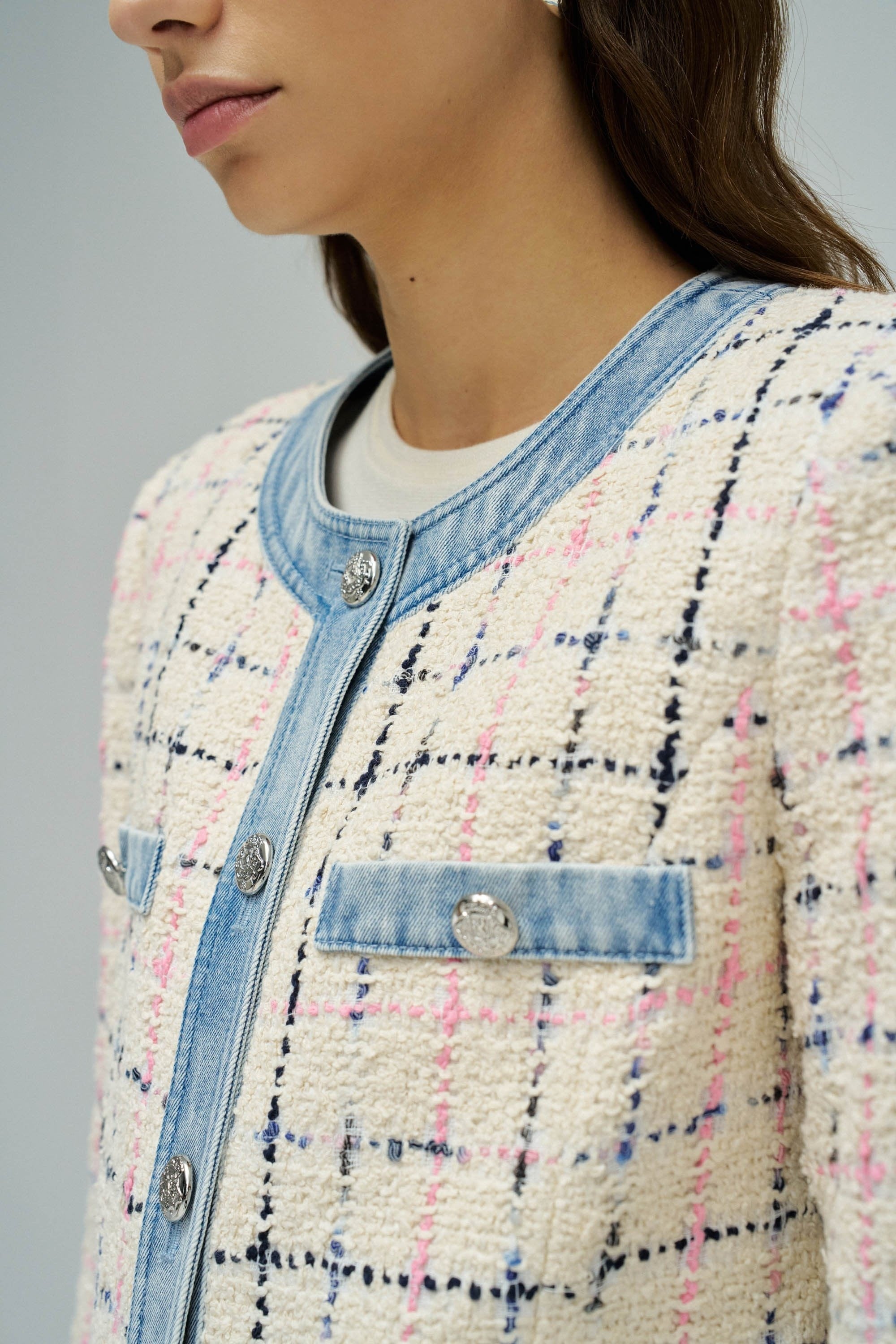 Veste en tweed style Chanel, beige clair V2