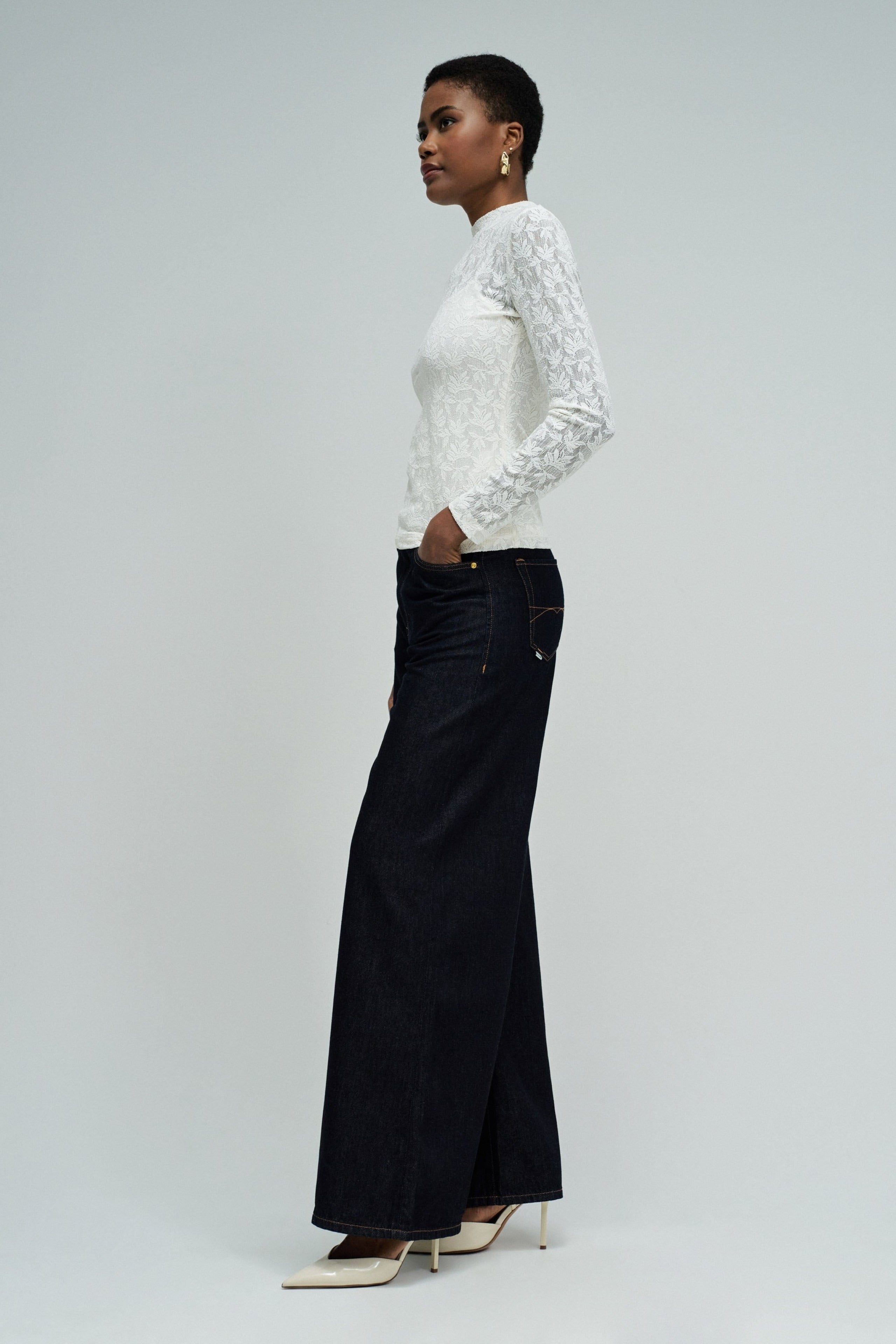 T-shirts à manches longues en dentelle beige clair Salsa Jeans